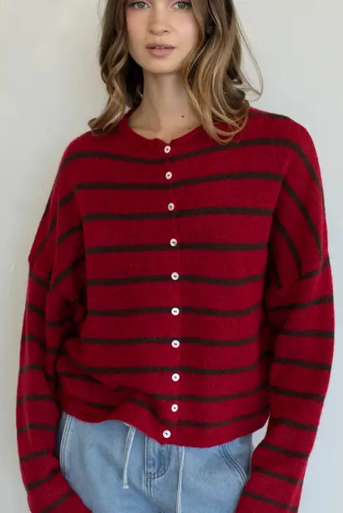 Pretty Piper Striped Cardigan-Sweaters-Vixen Collection, Day Spa and Women's Boutique Located in Seattle, Washington