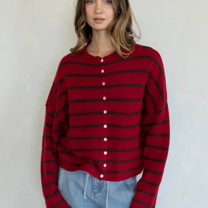 Pretty Piper Striped Cardigan-Sweaters-Vixen Collection, Day Spa and Women's Boutique Located in Seattle, Washington