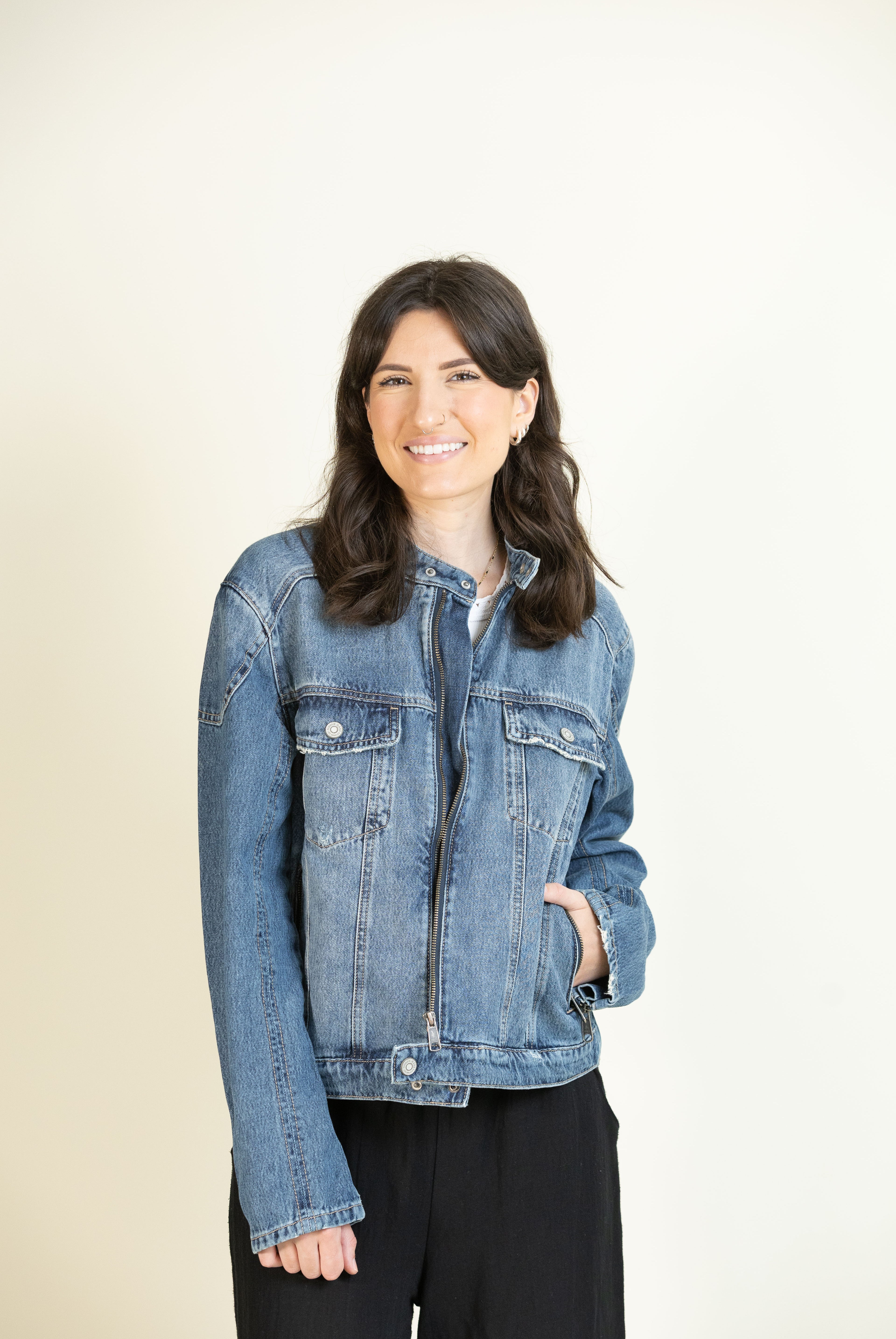 Medium Wash Classic Biker Jacket-Outerwear-Vixen Collection, Day Spa and Women's Boutique Located in Seattle, Washington