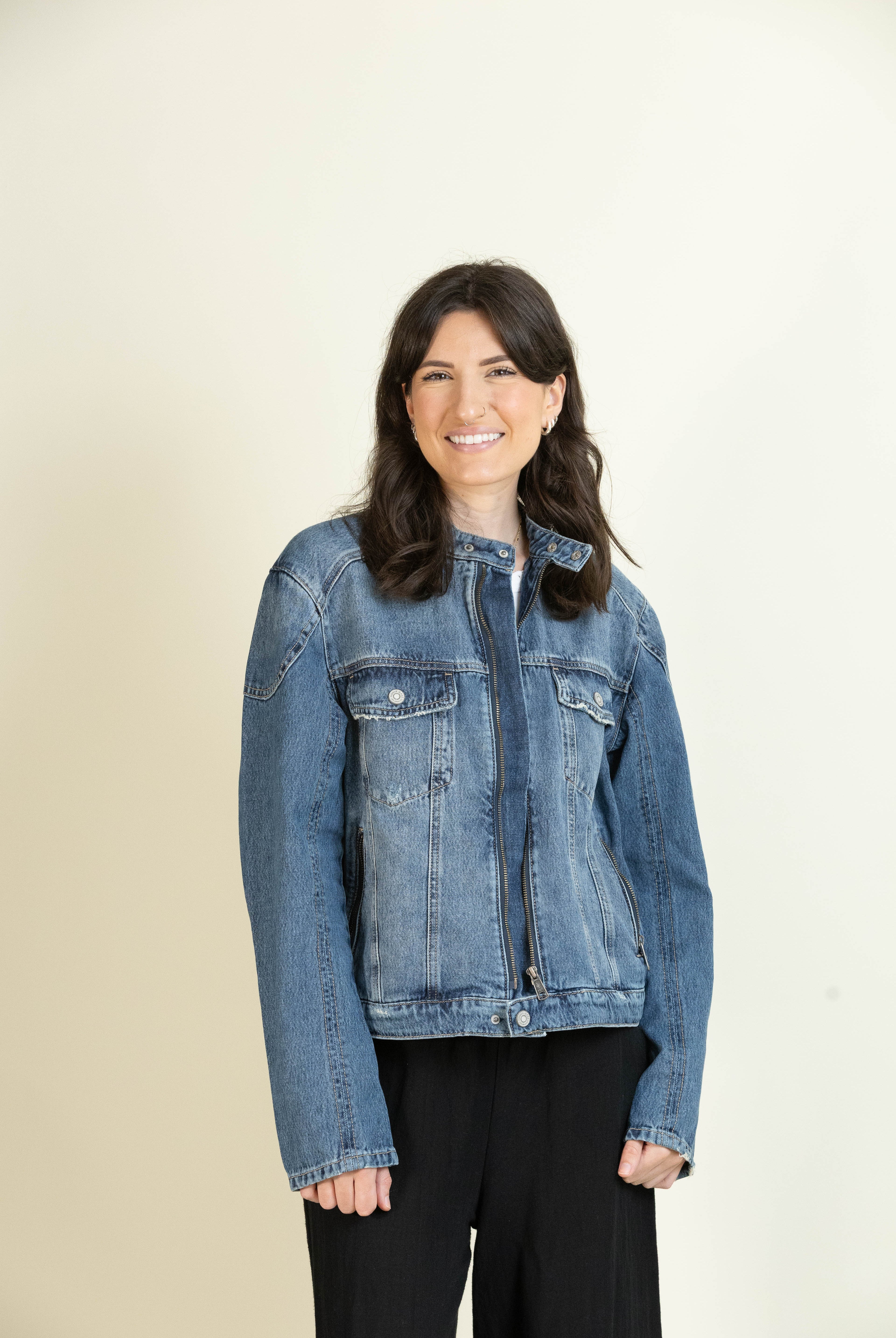 Medium Wash Classic Biker Jacket-Outerwear-Vixen Collection, Day Spa and Women's Boutique Located in Seattle, Washington