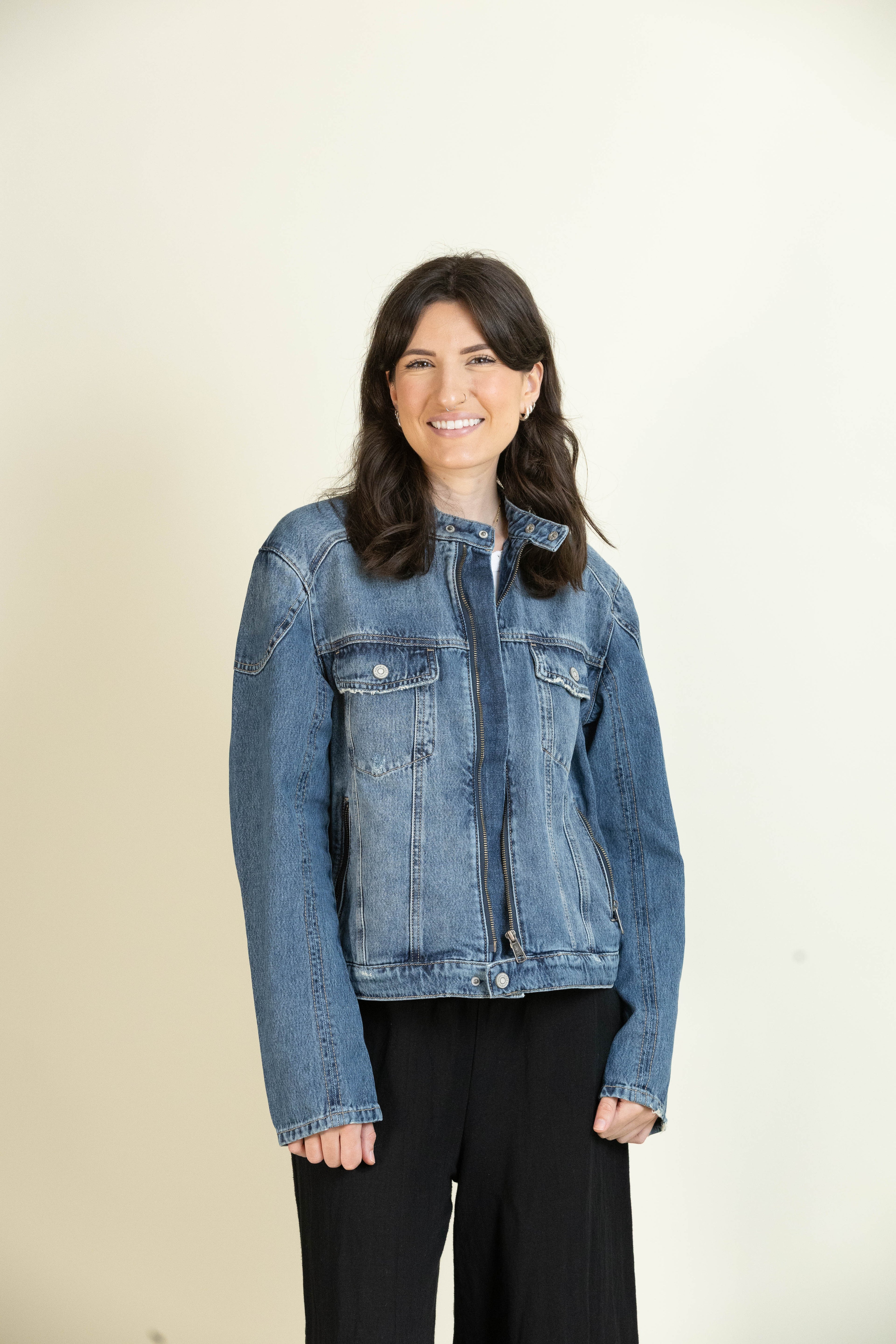 Medium Wash Classic Biker Jacket-Outerwear-Vixen Collection, Day Spa and Women's Boutique Located in Seattle, Washington