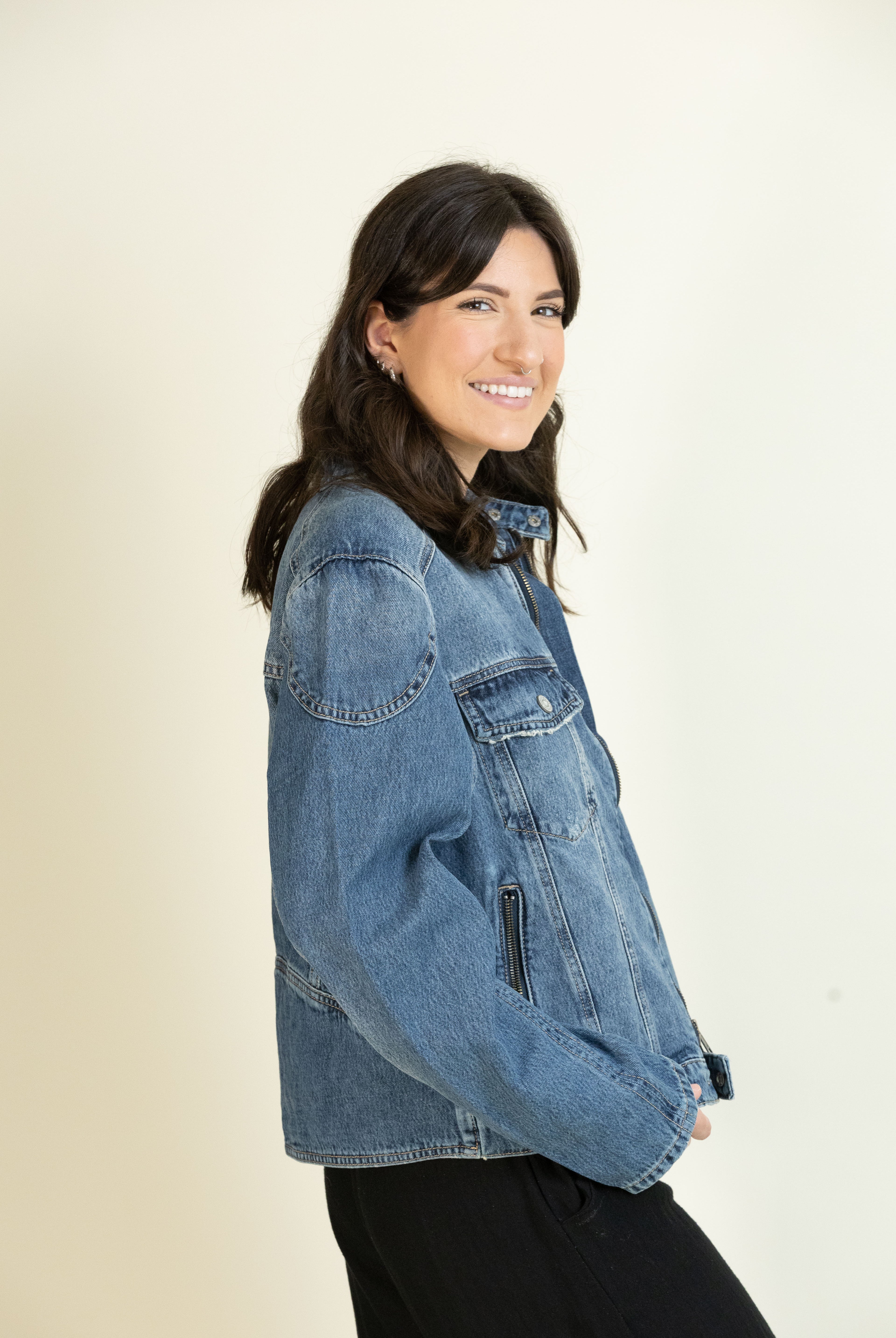 Medium Wash Classic Biker Jacket-Outerwear-Vixen Collection, Day Spa and Women's Boutique Located in Seattle, Washington