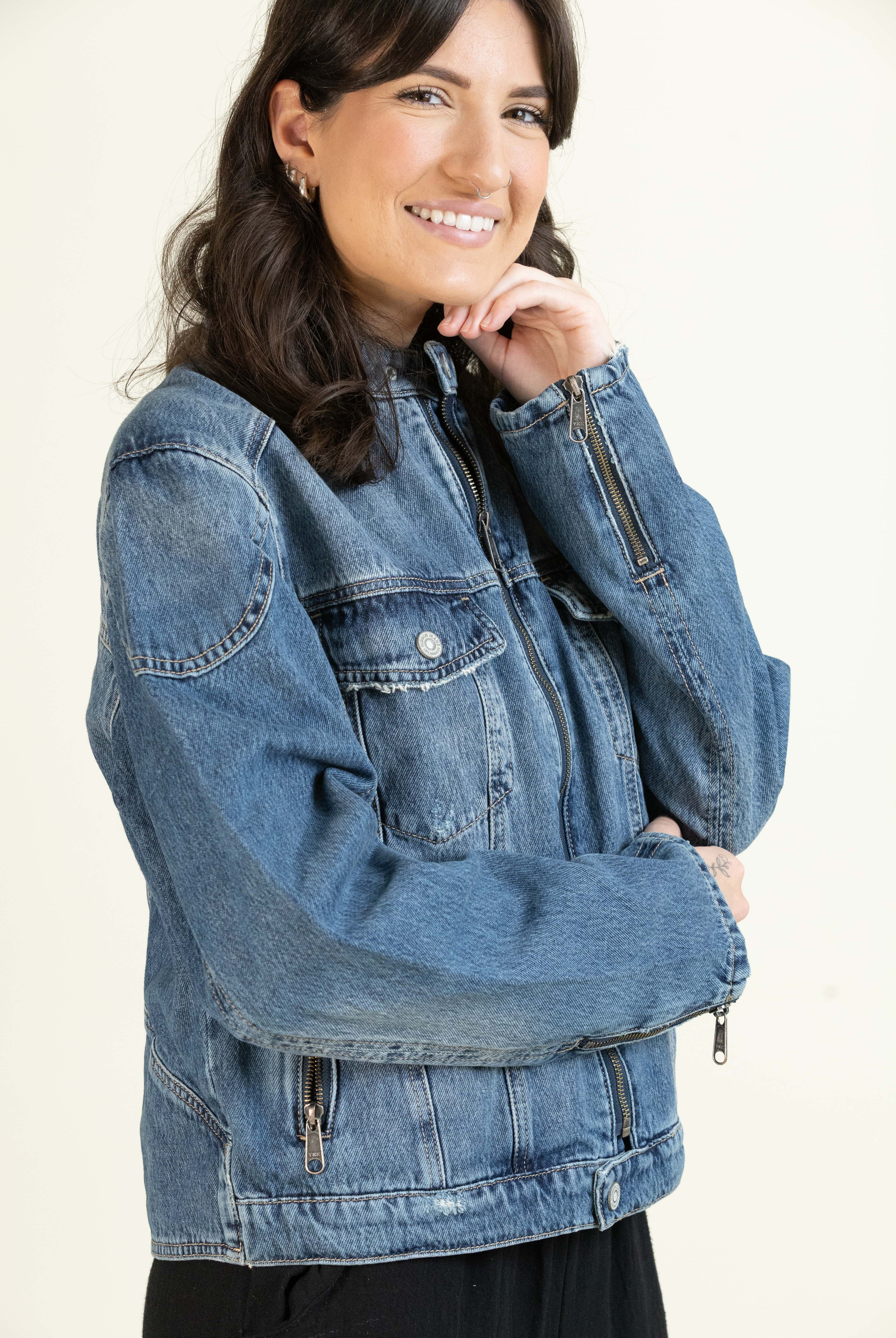 Medium Wash Classic Biker Jacket-Outerwear-Vixen Collection, Day Spa and Women's Boutique Located in Seattle, Washington