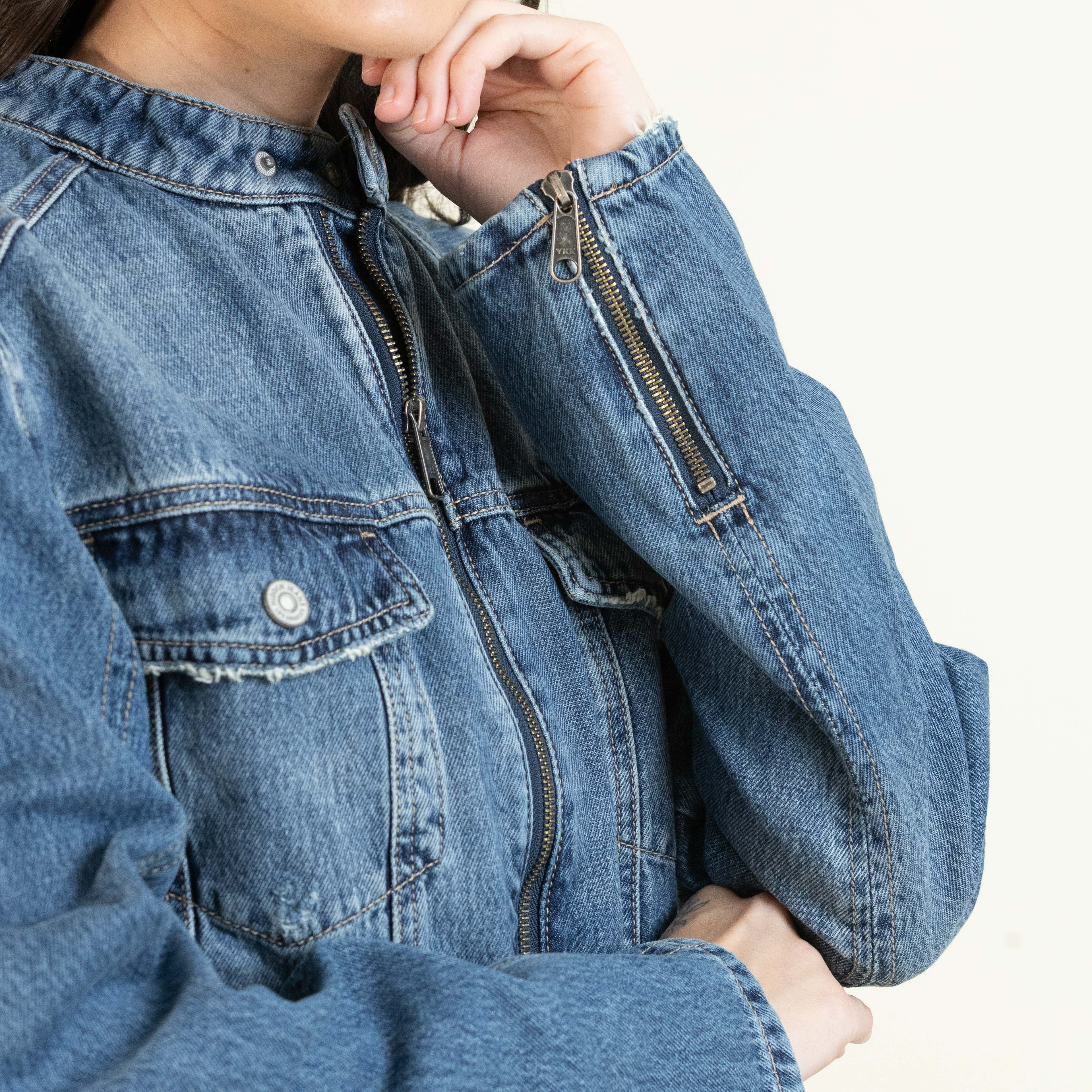 Medium Wash Classic Biker Jacket-Outerwear-Vixen Collection, Day Spa and Women's Boutique Located in Seattle, Washington