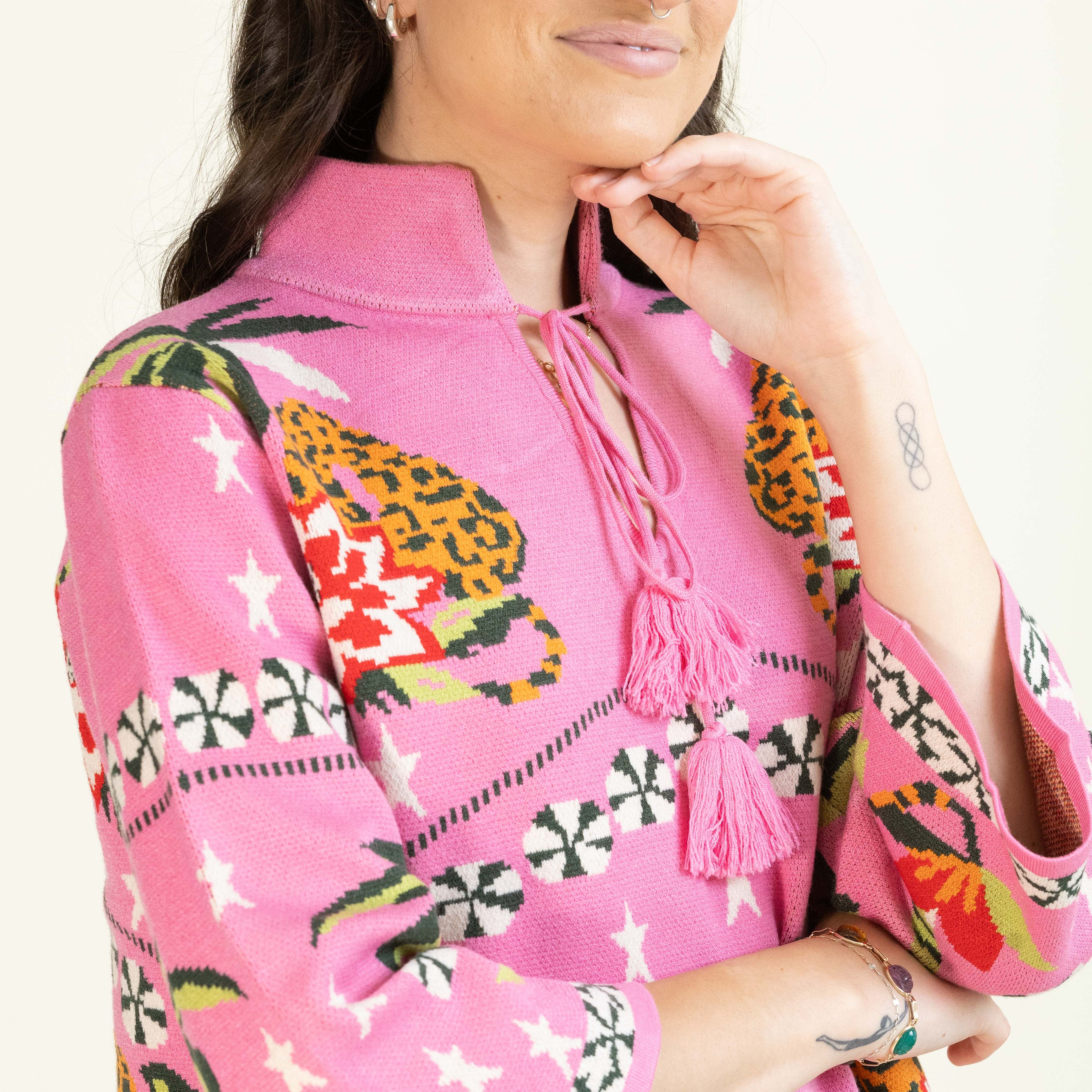 Pink Paradise Prowl Sweater-Tops-Vixen Collection, Day Spa and Women's Boutique Located in Seattle, Washington
