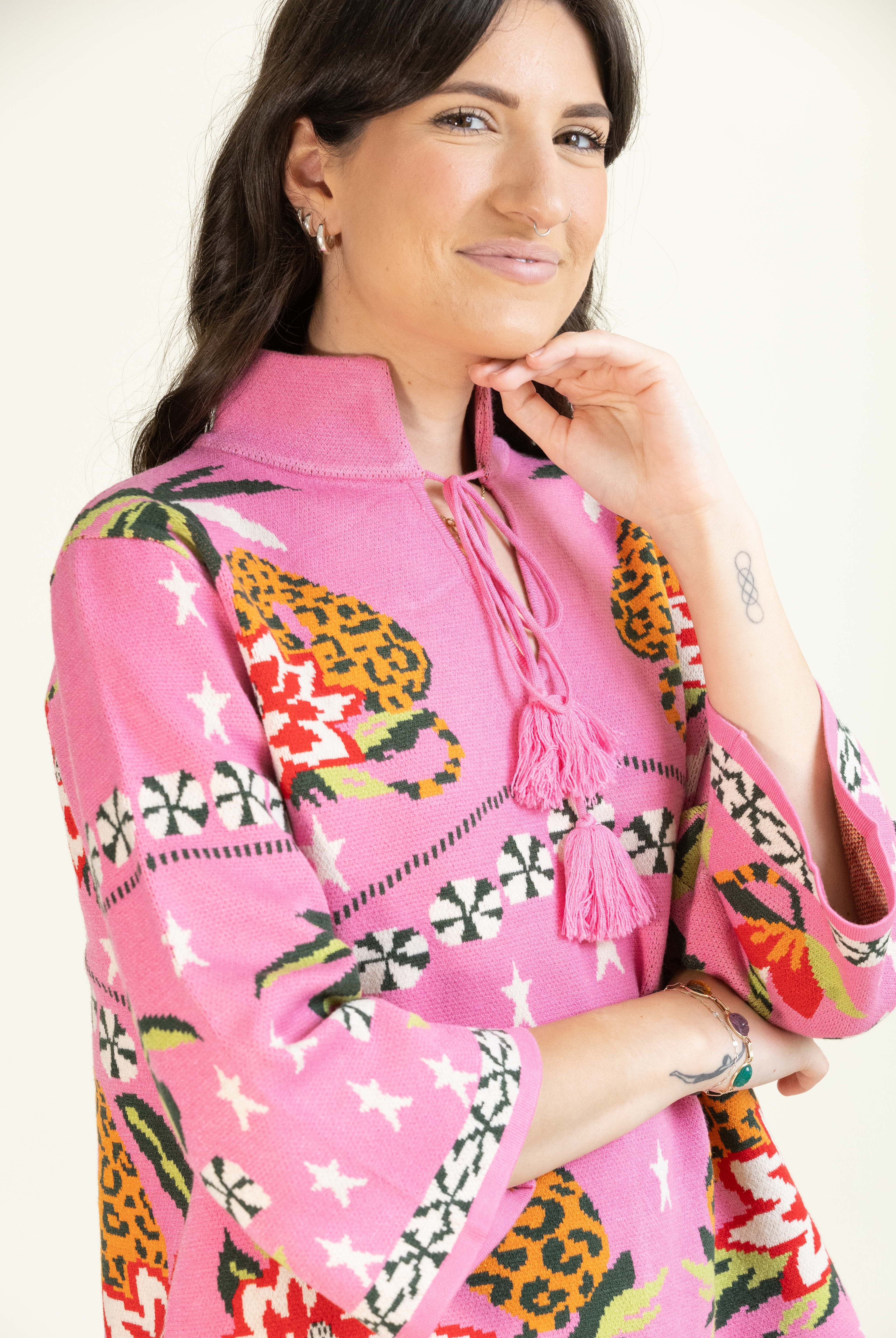 Pink Paradise Prowl Sweater-Tops-Vixen Collection, Day Spa and Women's Boutique Located in Seattle, Washington