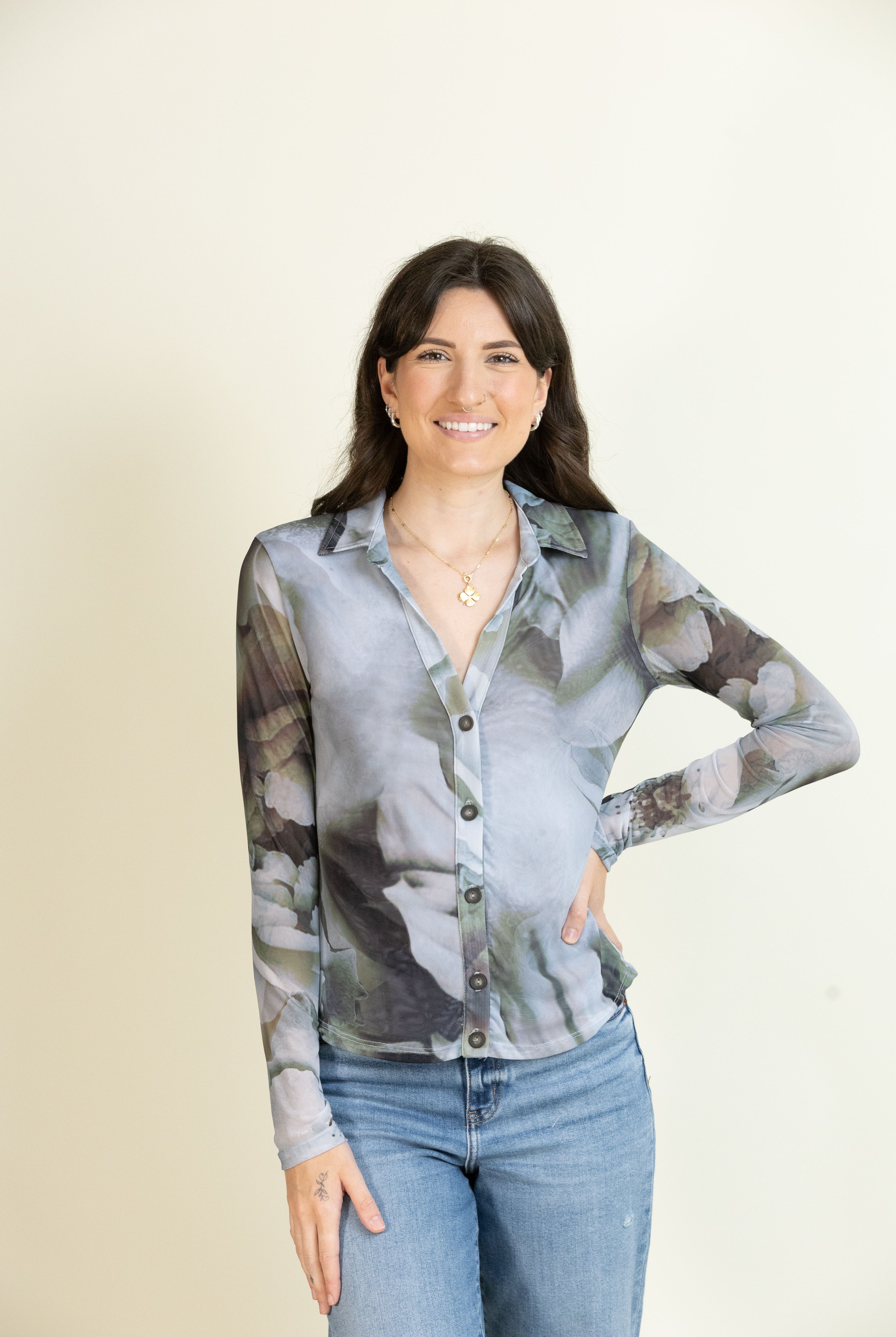 Mesh Mirage Button Up-Tops-Vixen Collection, Day Spa and Women's Boutique Located in Seattle, Washington