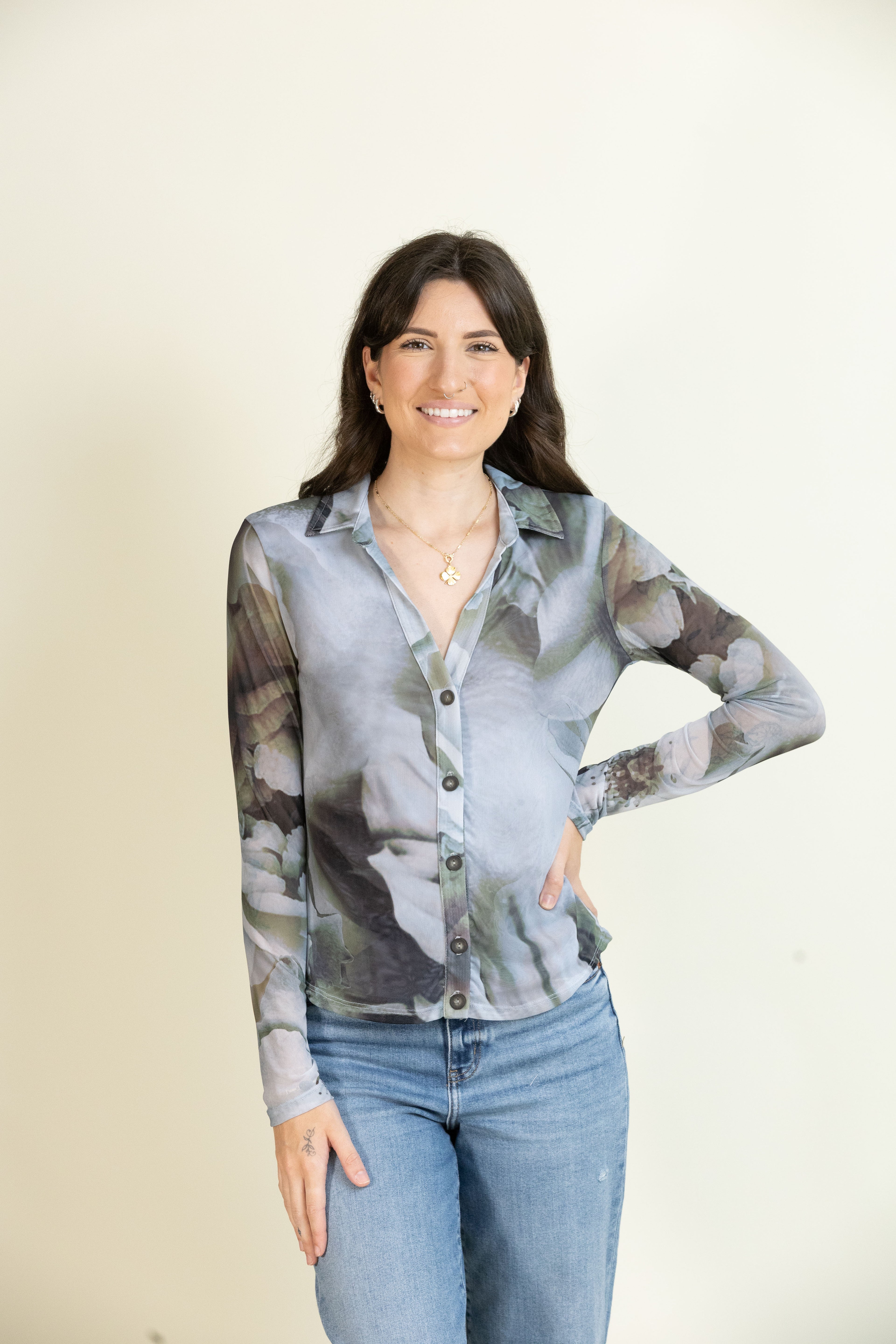 Mesh Mirage Button Up-Tops-Vixen Collection, Day Spa and Women's Boutique Located in Seattle, Washington