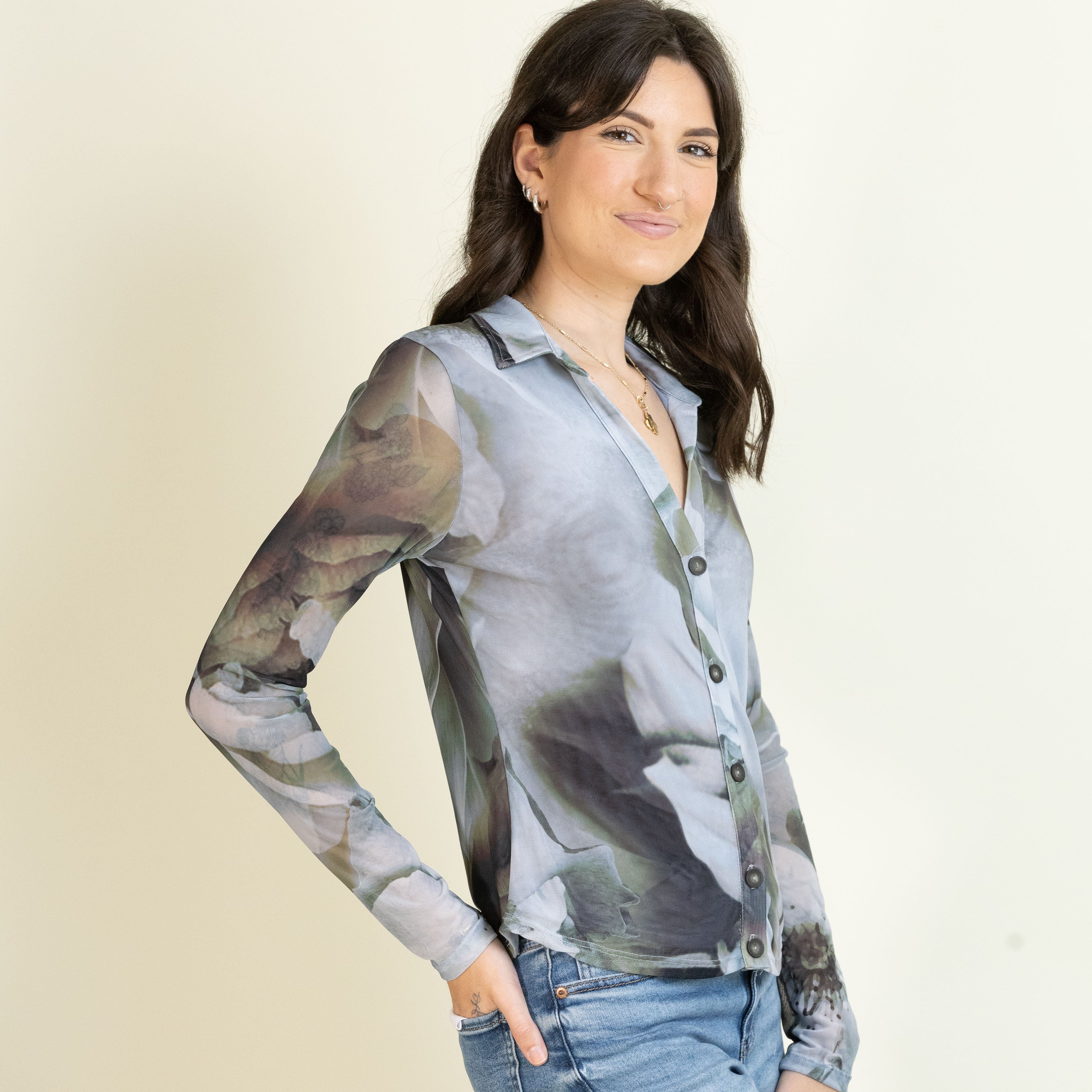 Mesh Mirage Button Up-Tops-Vixen Collection, Day Spa and Women's Boutique Located in Seattle, Washington