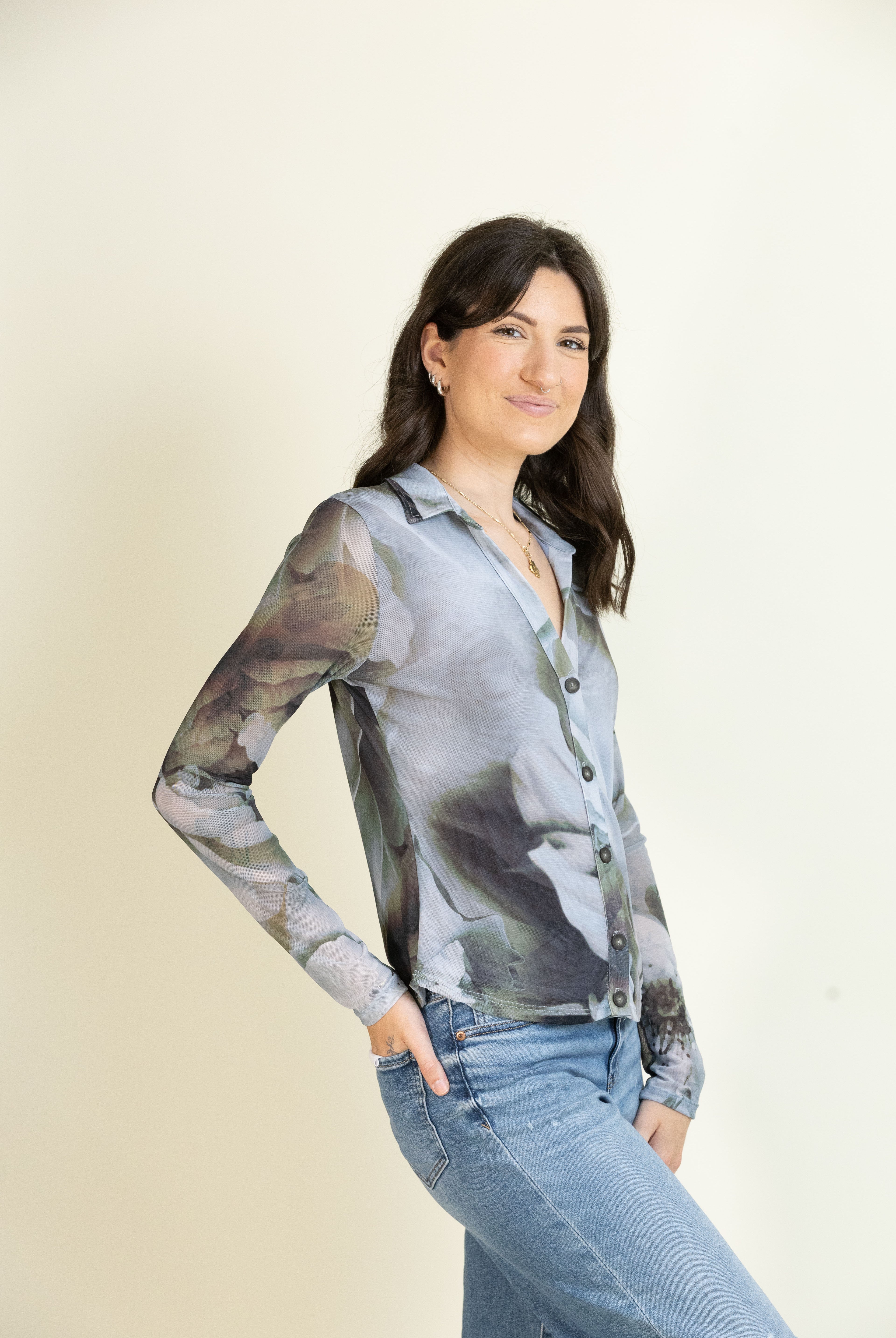 Mesh Mirage Button Up-Tops-Vixen Collection, Day Spa and Women's Boutique Located in Seattle, Washington