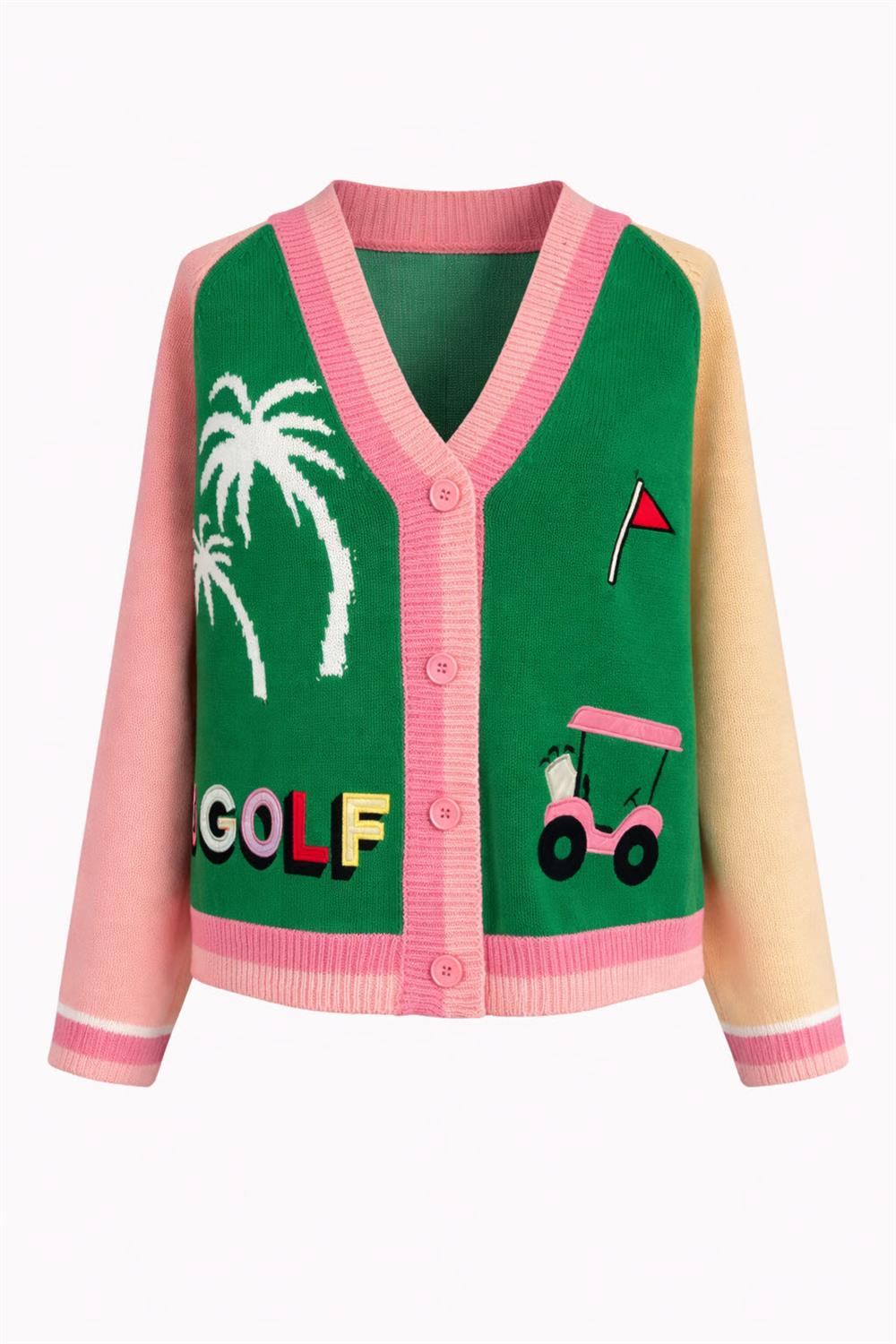 Golf Embroidered Patch Cardigan-Sweaters-Vixen Collection, Day Spa and Women's Boutique Located in Seattle, Washington
