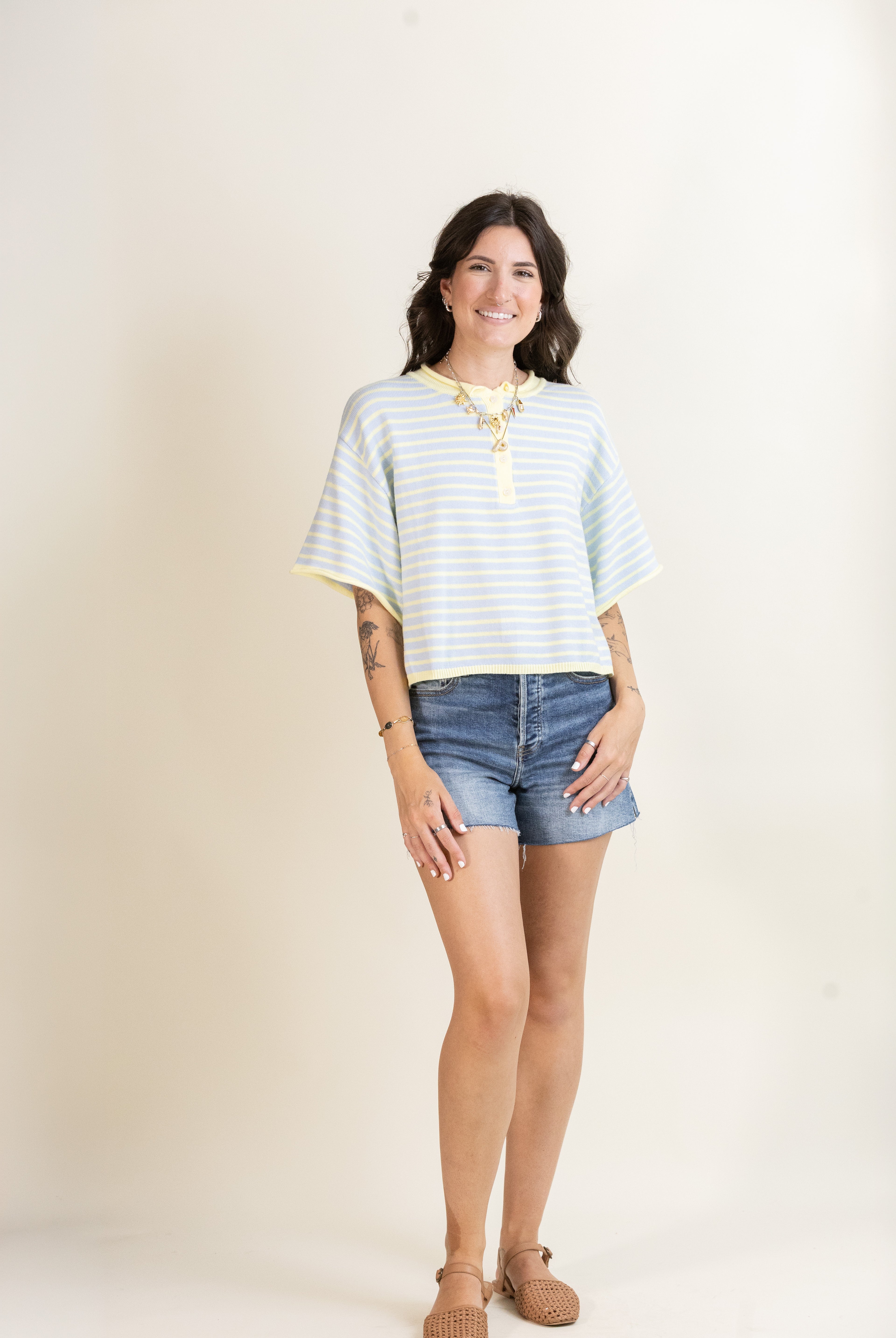 Porch Swing Stripe Henley-Sweaters-Vixen Collection, Day Spa and Women's Boutique Located in Seattle, Washington
