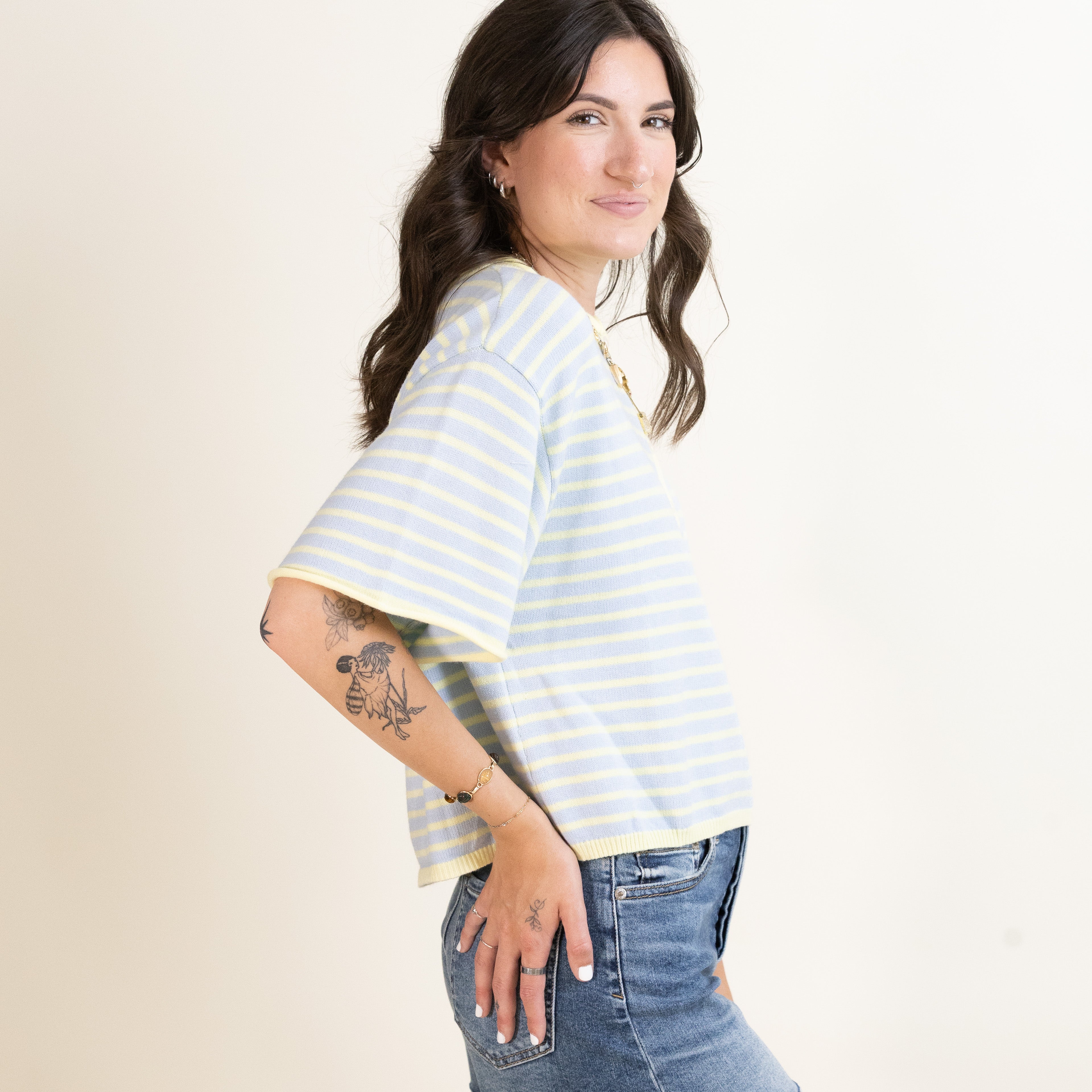 Porch Swing Stripe Henley-Sweaters-Vixen Collection, Day Spa and Women's Boutique Located in Seattle, Washington