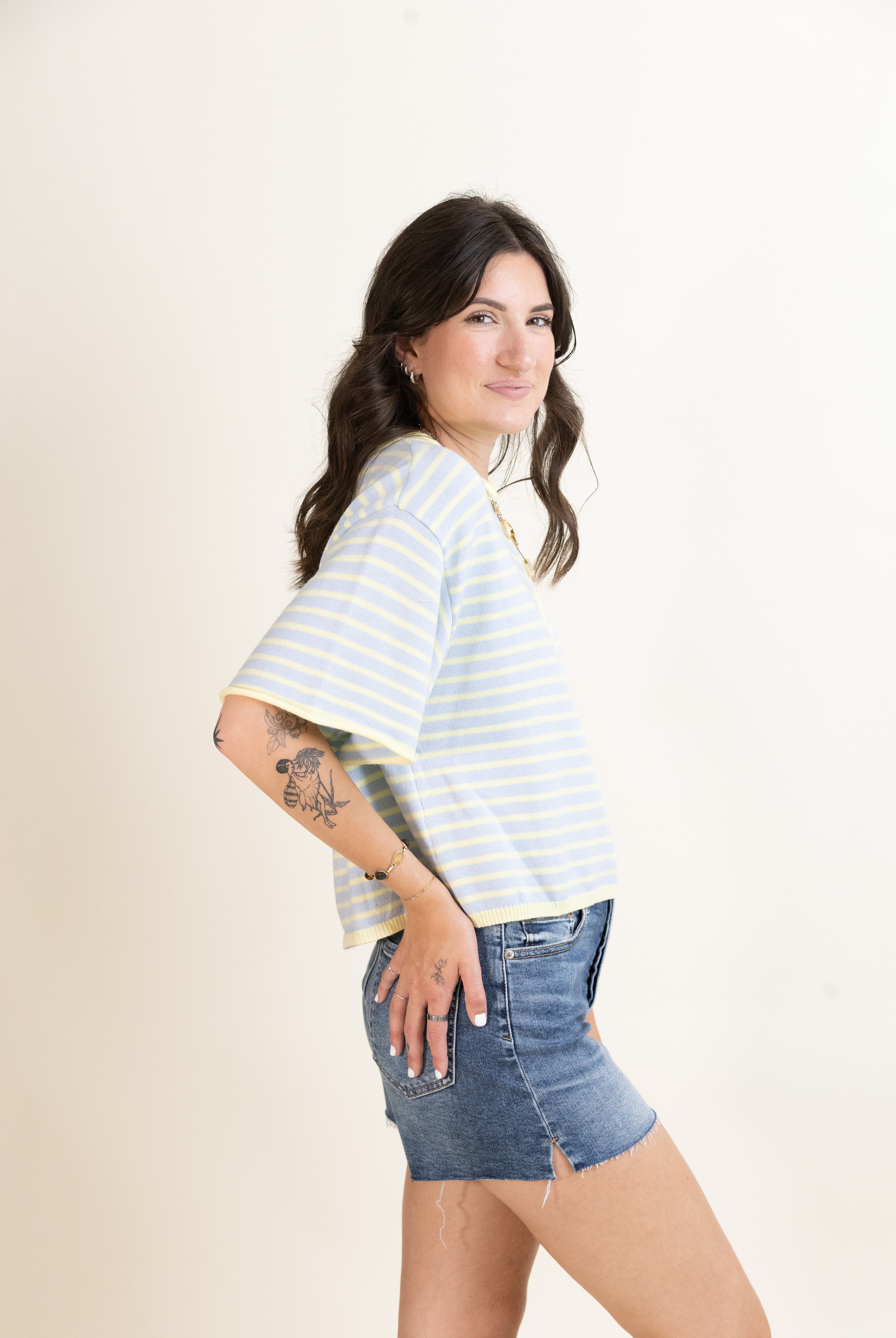 Porch Swing Stripe Henley-Sweaters-Vixen Collection, Day Spa and Women's Boutique Located in Seattle, Washington