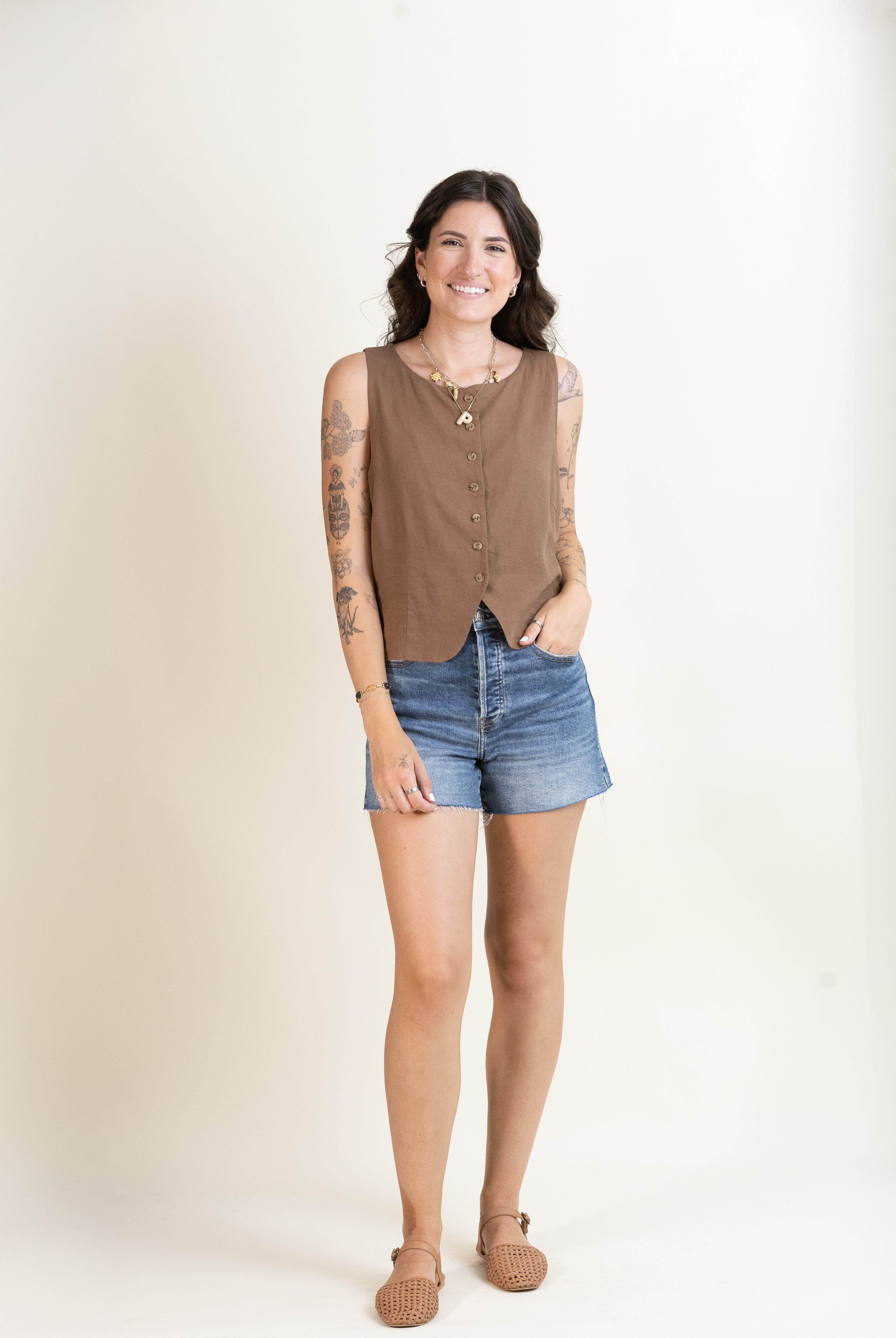 Roman Linen Vest-Tops-Vixen Collection, Day Spa and Women's Boutique Located in Seattle, Washington