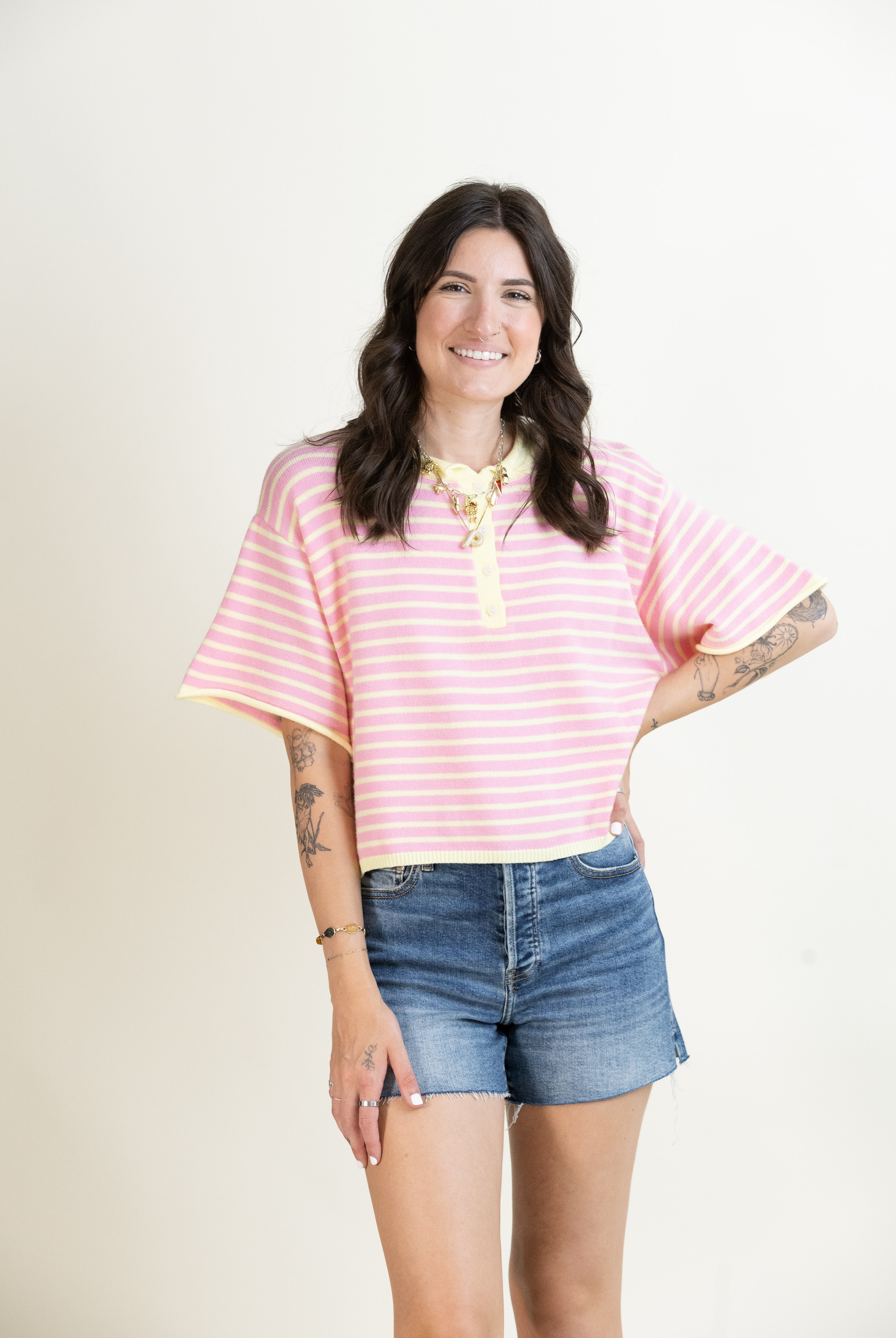 Porch Swing Stripe Henley-Sweaters-Vixen Collection, Day Spa and Women's Boutique Located in Seattle, Washington