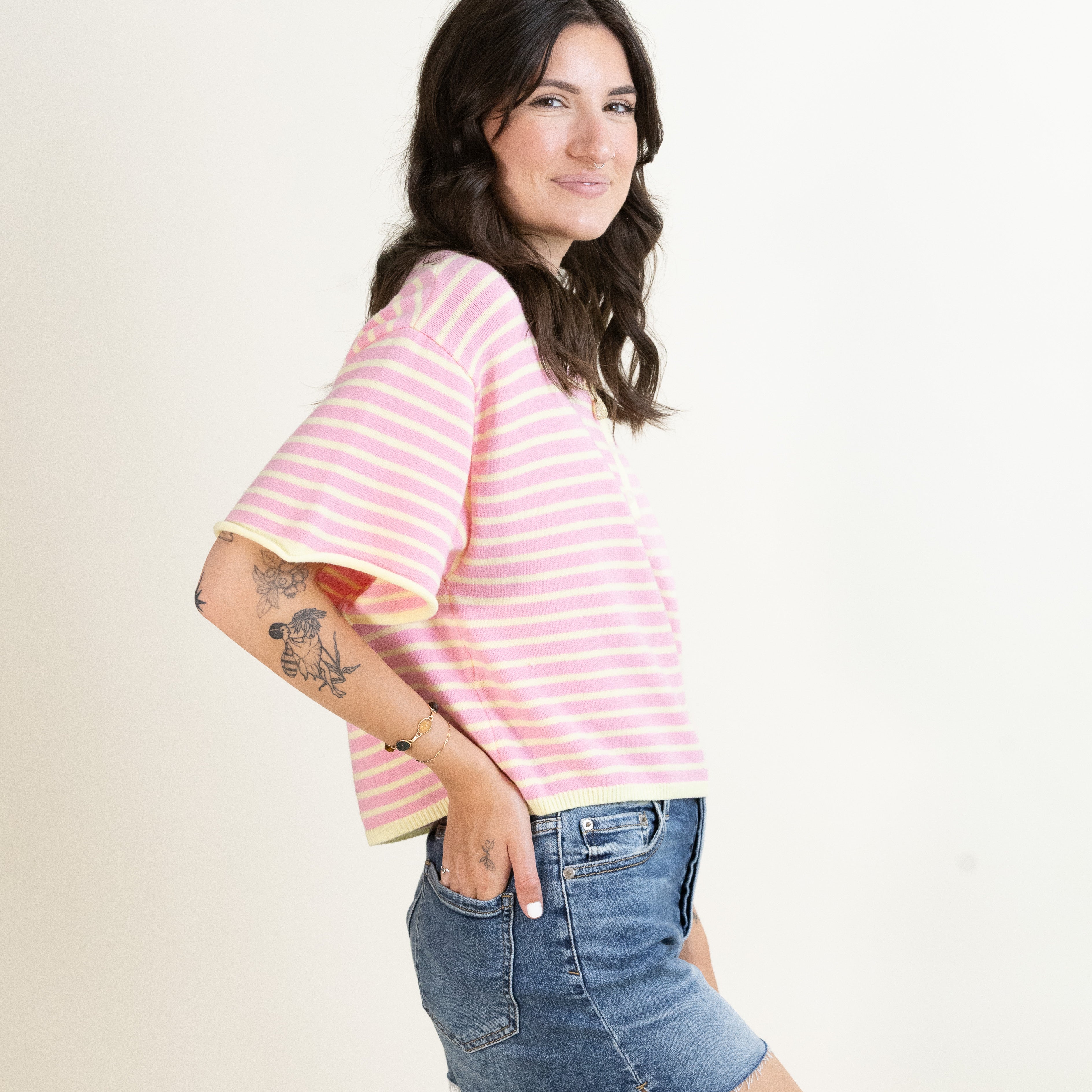 Porch Swing Stripe Henley-Sweaters-Vixen Collection, Day Spa and Women's Boutique Located in Seattle, Washington