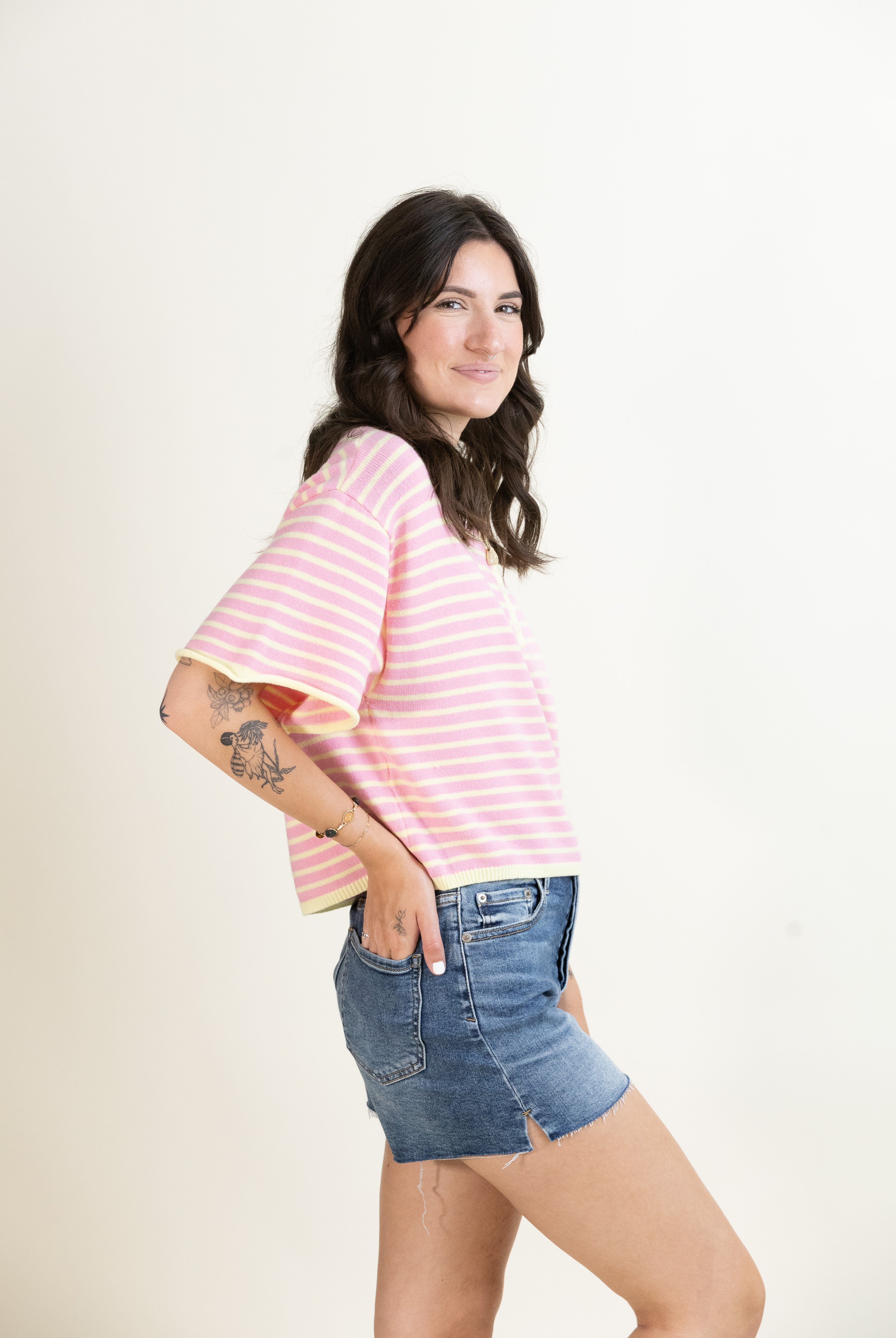 Porch Swing Stripe Henley-Sweaters-Vixen Collection, Day Spa and Women's Boutique Located in Seattle, Washington
