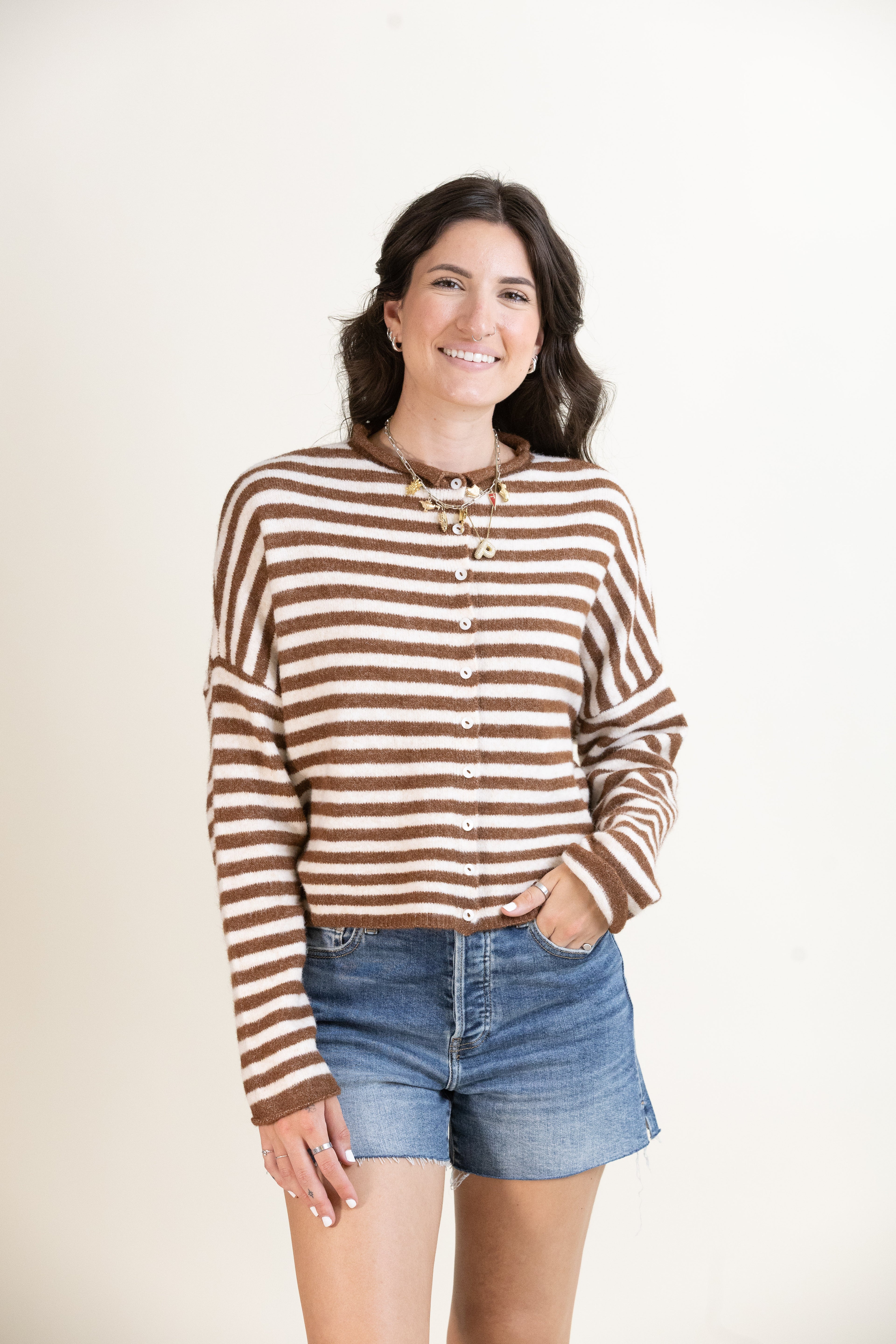 Pretty Piper Striped Cardigan-Sweaters-Vixen Collection, Day Spa and Women's Boutique Located in Seattle, Washington