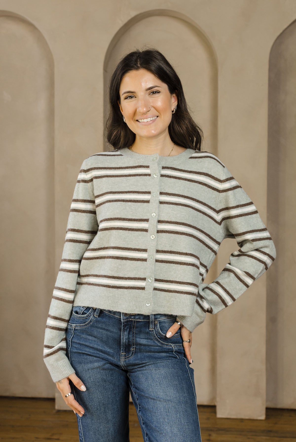 Medina Stripe Cardigan-Sweaters-Vixen Collection, Day Spa and Women's Boutique Located in Seattle, Washington