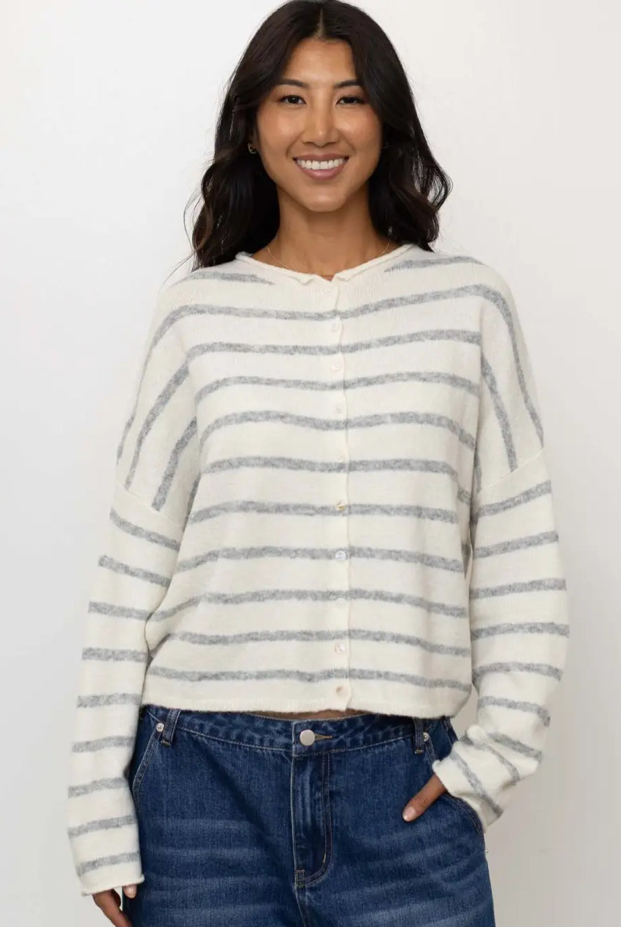 Pretty Piper Striped Cardigan-Sweaters-Vixen Collection, Day Spa and Women's Boutique Located in Seattle, Washington
