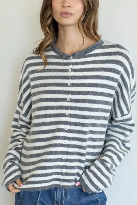 Pretty Piper Striped Cardigan-Sweaters-Vixen Collection, Day Spa and Women's Boutique Located in Seattle, Washington
