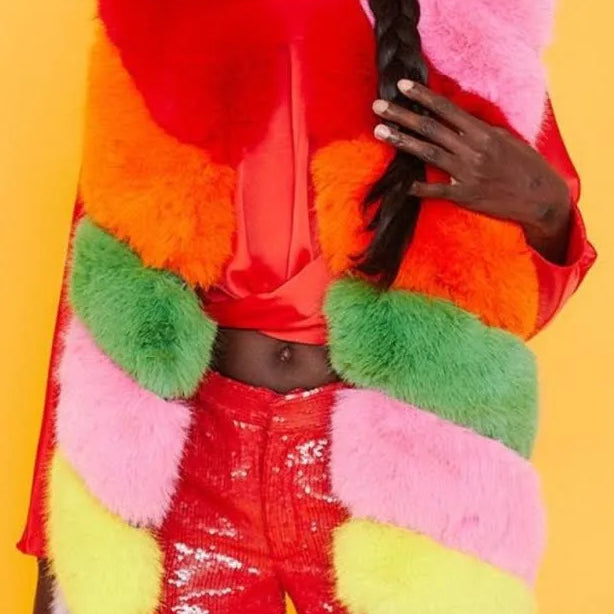 Jayley Faux Fur Rainbow Vest-Outerwear-Vixen Collection, Day Spa and Women's Boutique Located in Seattle, Washington