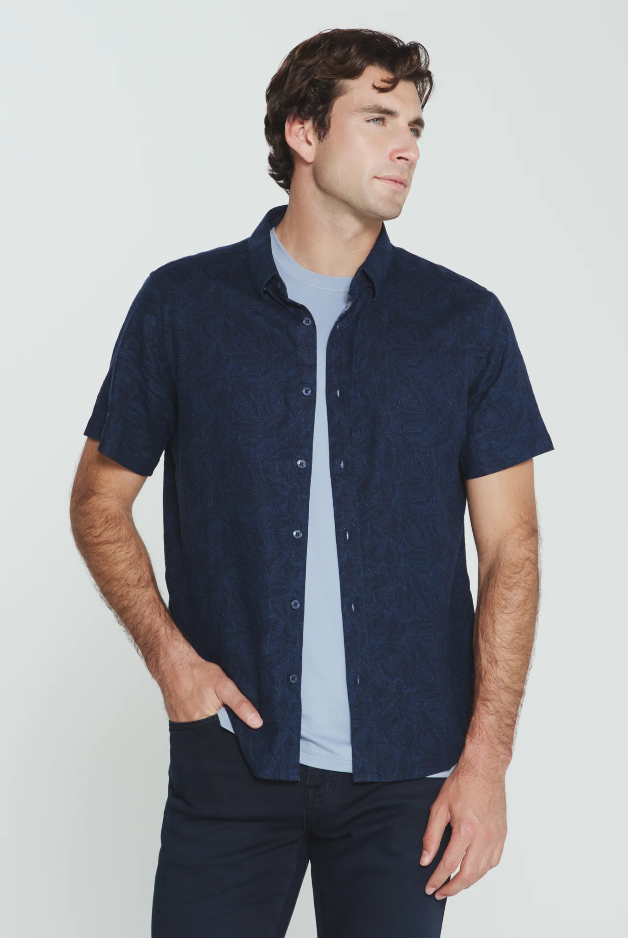 Oasis Linen Botanical Shirt-Men's Tops-Vixen Collection, Day Spa and Women's Boutique Located in Seattle, Washington