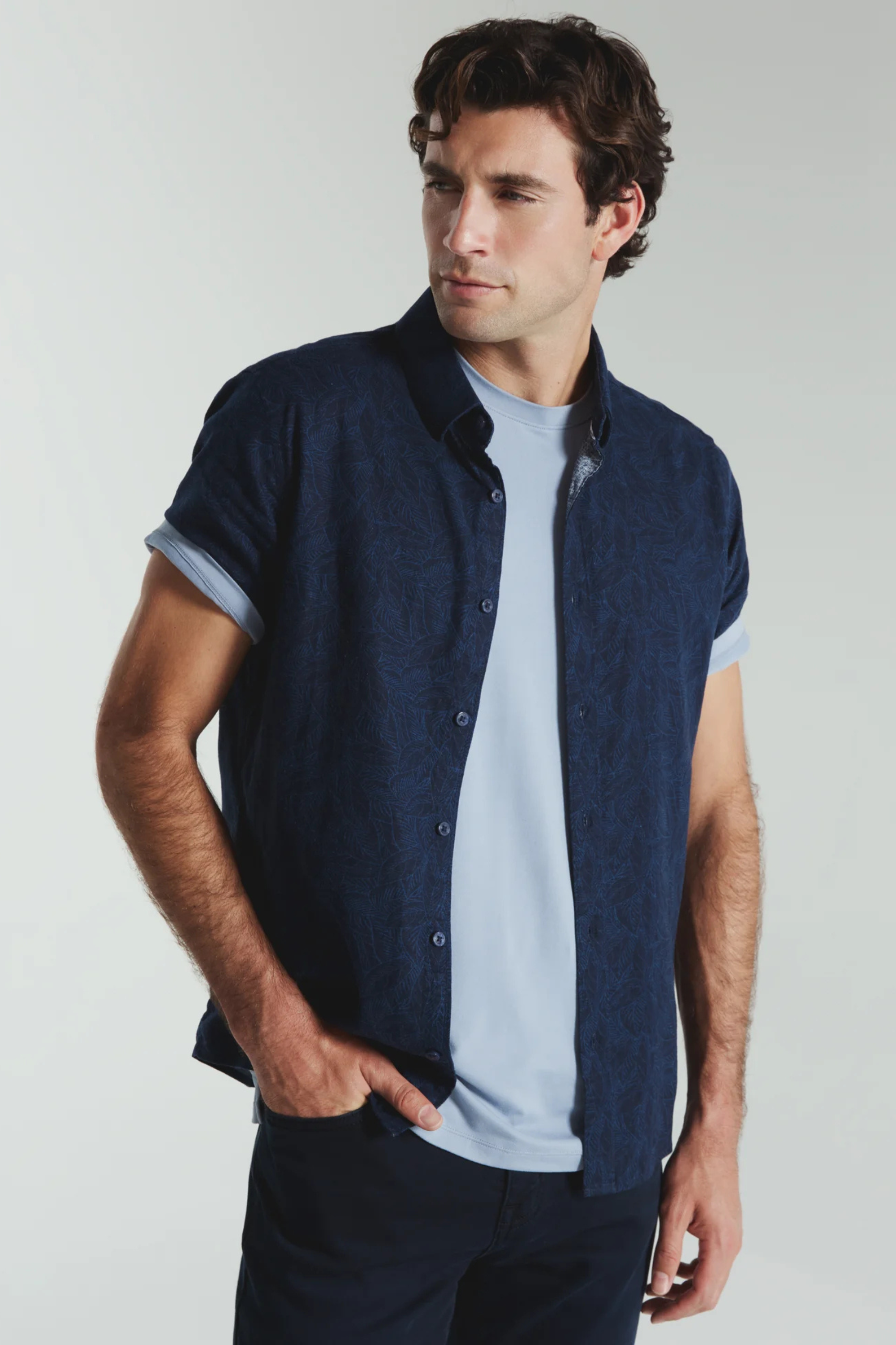 Oasis Linen Botanical Shirt-Men's Tops-Vixen Collection, Day Spa and Women's Boutique Located in Seattle, Washington