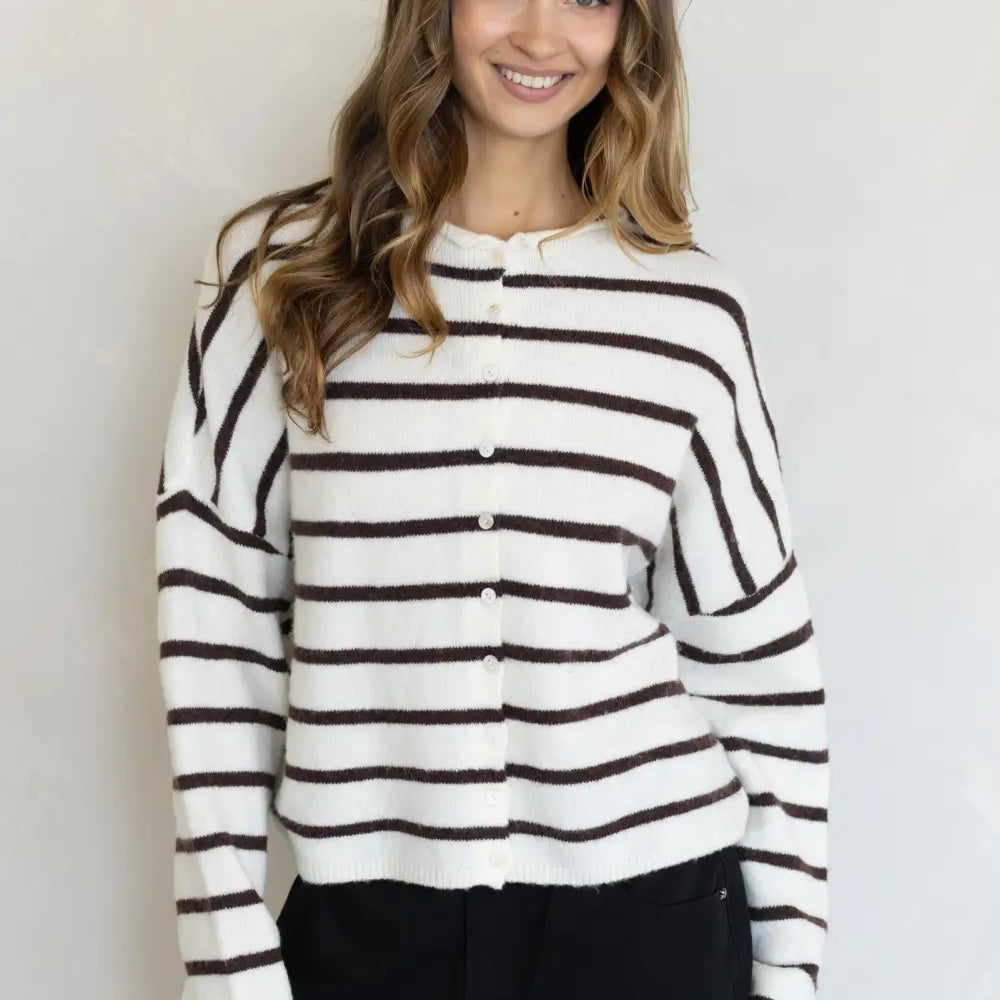 Pretty Piper Striped Cardigan-Sweaters-Vixen Collection, Day Spa and Women's Boutique Located in Seattle, Washington