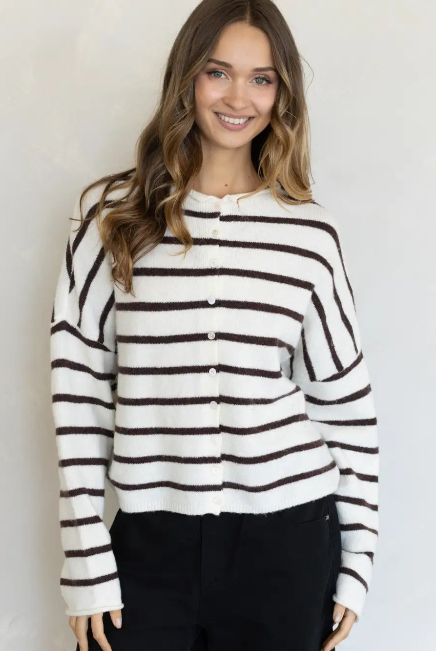 Pretty Piper Striped Cardigan-Sweaters-Vixen Collection, Day Spa and Women's Boutique Located in Seattle, Washington