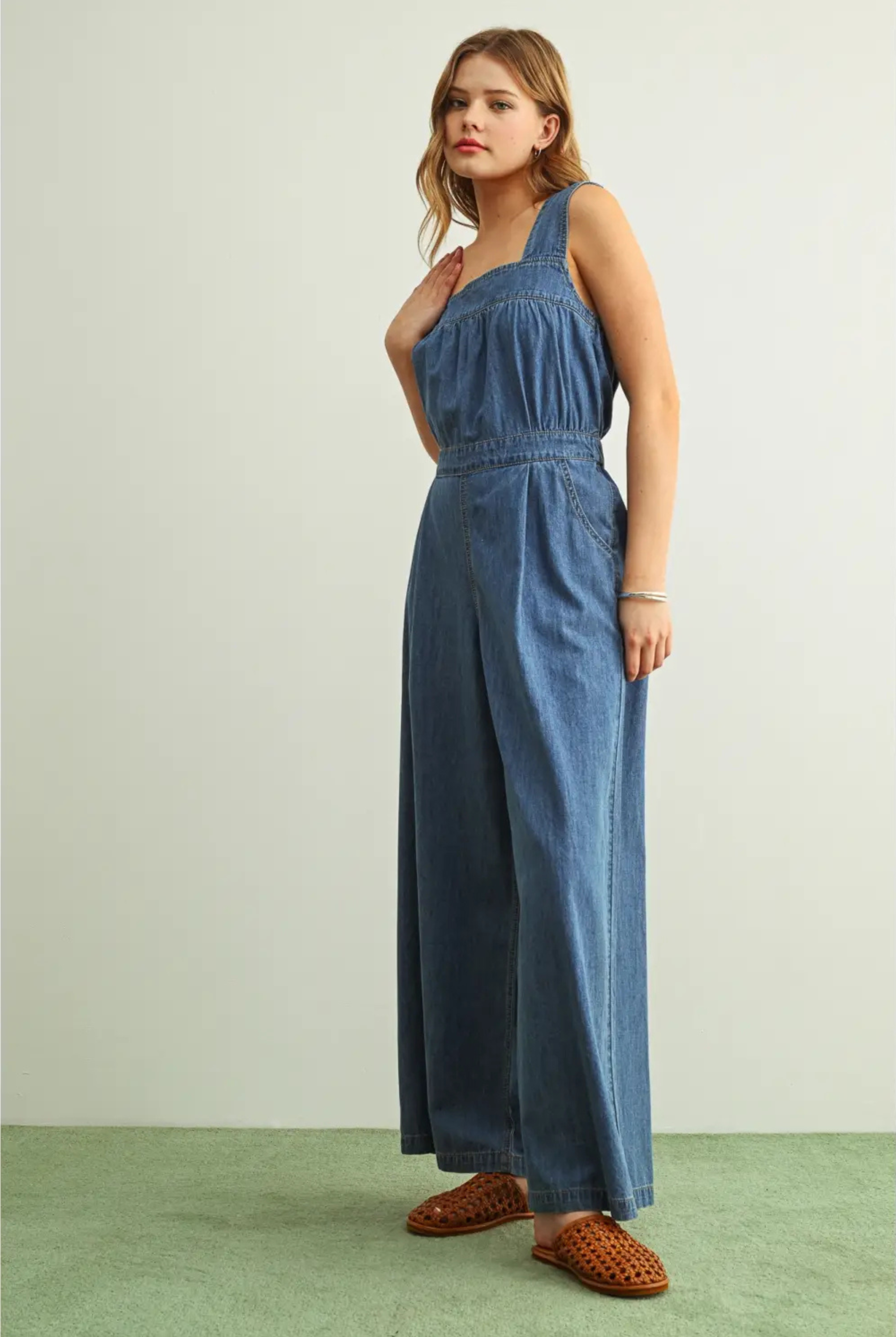 Chambray All Day Jumpsuit-Jumpsuits-Vixen Collection, Day Spa and Women's Boutique Located in Seattle, Washington
