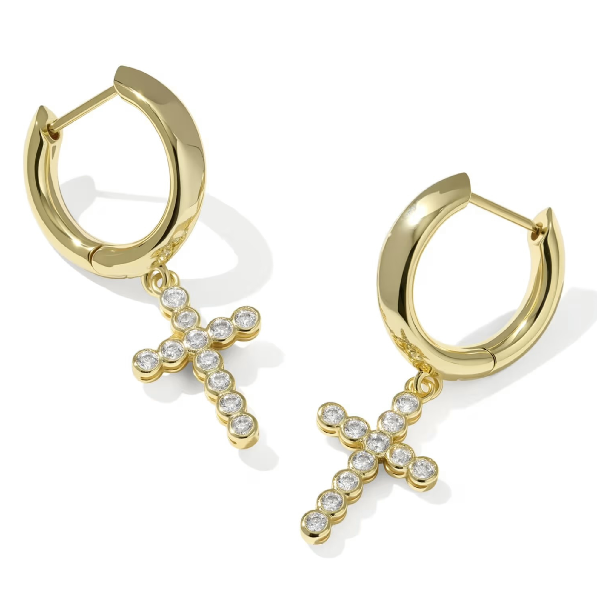 Cross Crystal Huggie Earrings-Earrings-Vixen Collection, Day Spa and Women's Boutique Located in Seattle, Washington