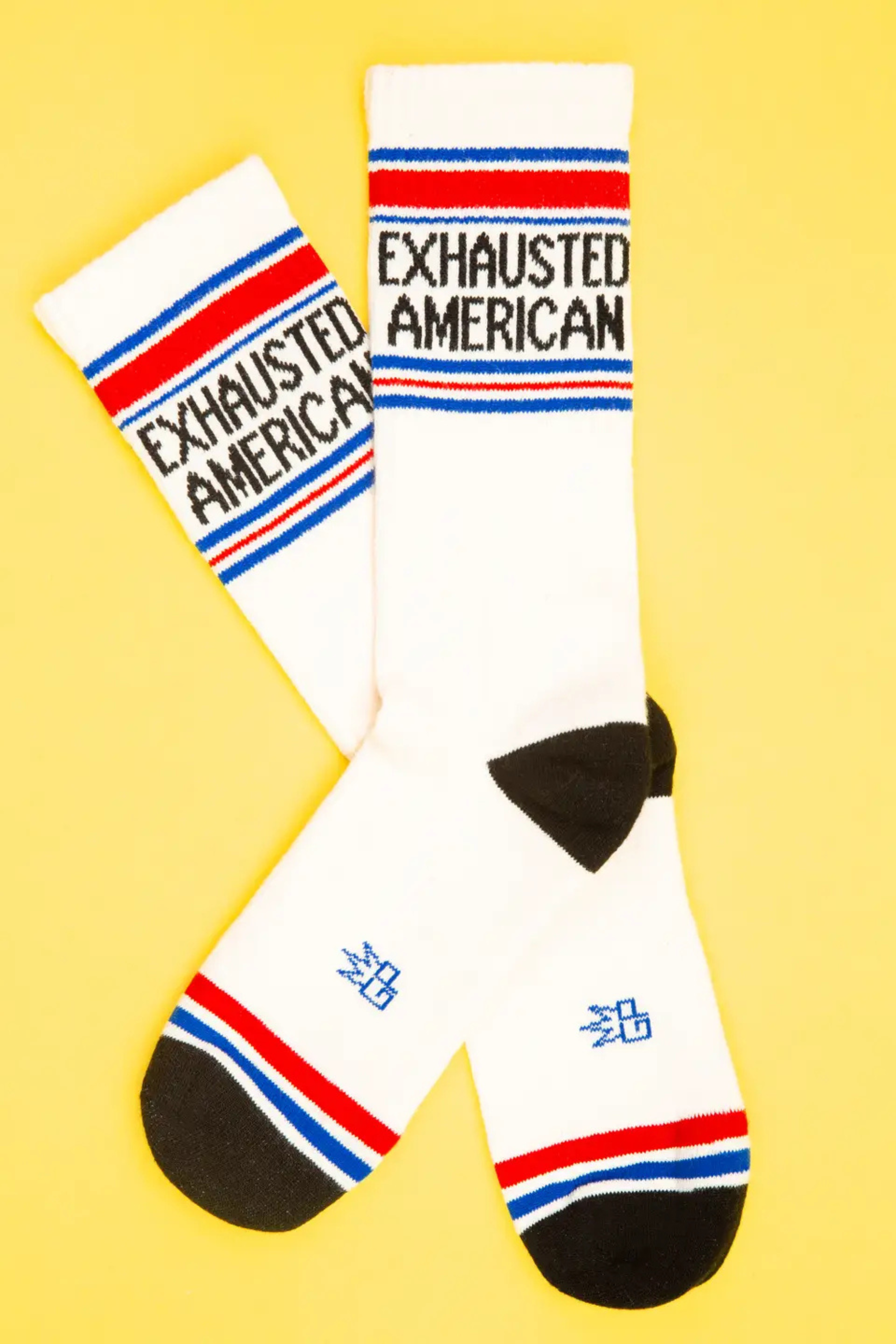 Exhausted American Gym Crew Socks-Socks-Vixen Collection, Day Spa and Women's Boutique Located in Seattle, Washington