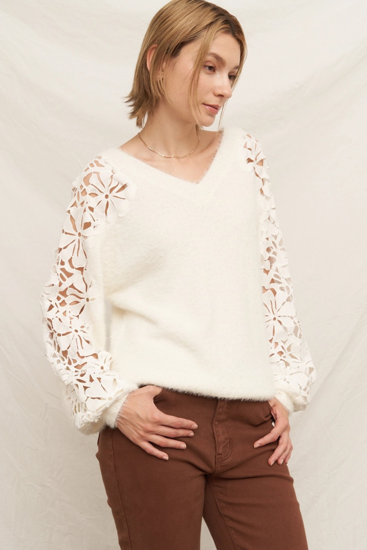 Fuzzy Flower Sweater-Sweaters-Vixen Collection, Day Spa and Women's Boutique Located in Seattle, Washington