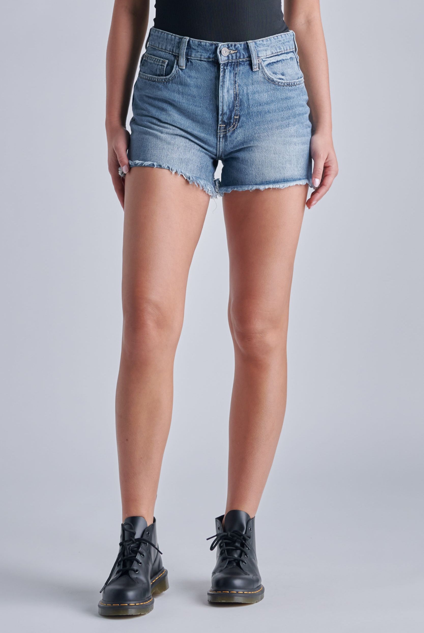 Medium Washed Fray Boyfriend Shorts-Denim-Vixen Collection, Day Spa and Women's Boutique Located in Seattle, Washington