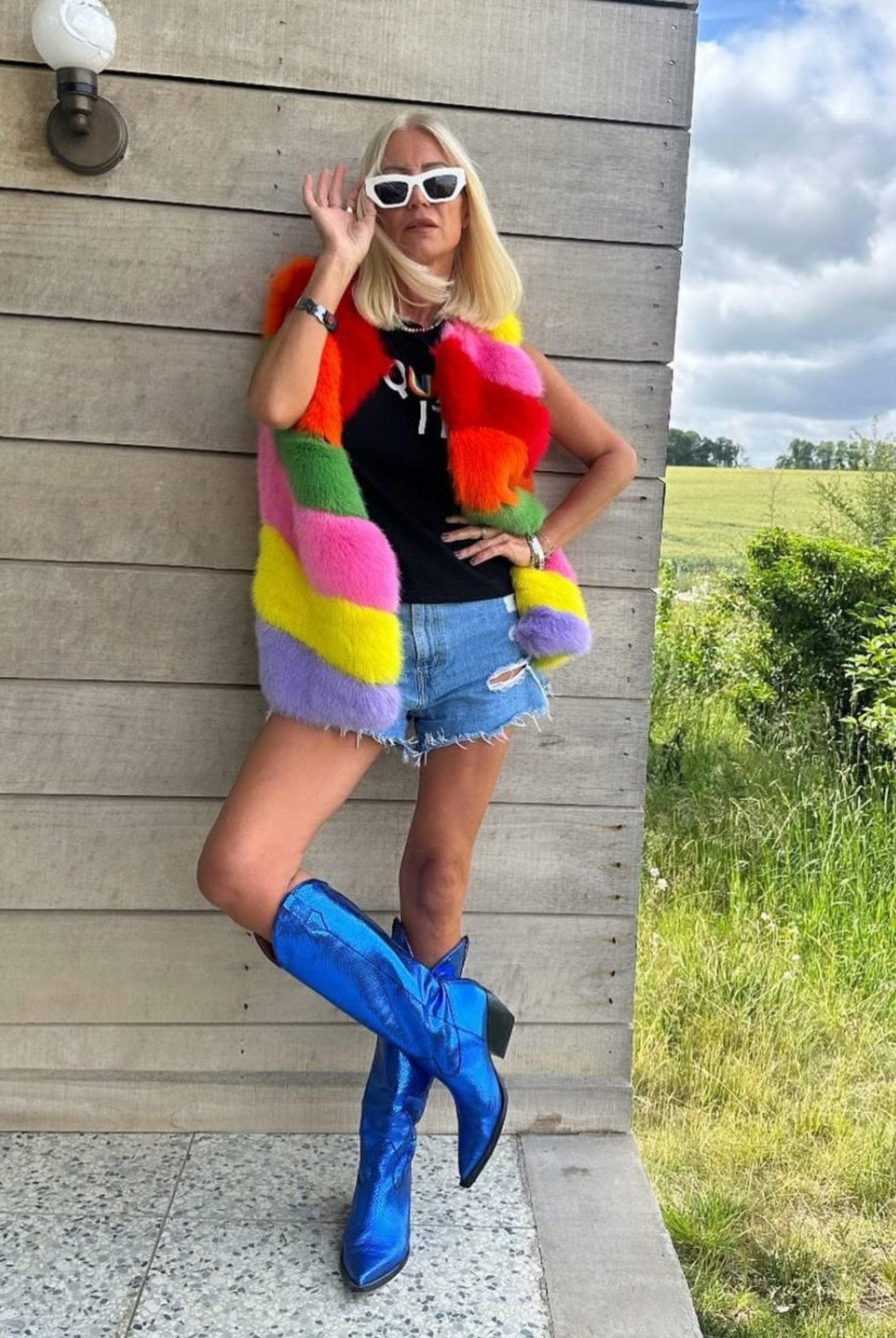 Jayley Faux Fur Rainbow Vest-Outerwear-Vixen Collection, Day Spa and Women's Boutique Located in Seattle, Washington