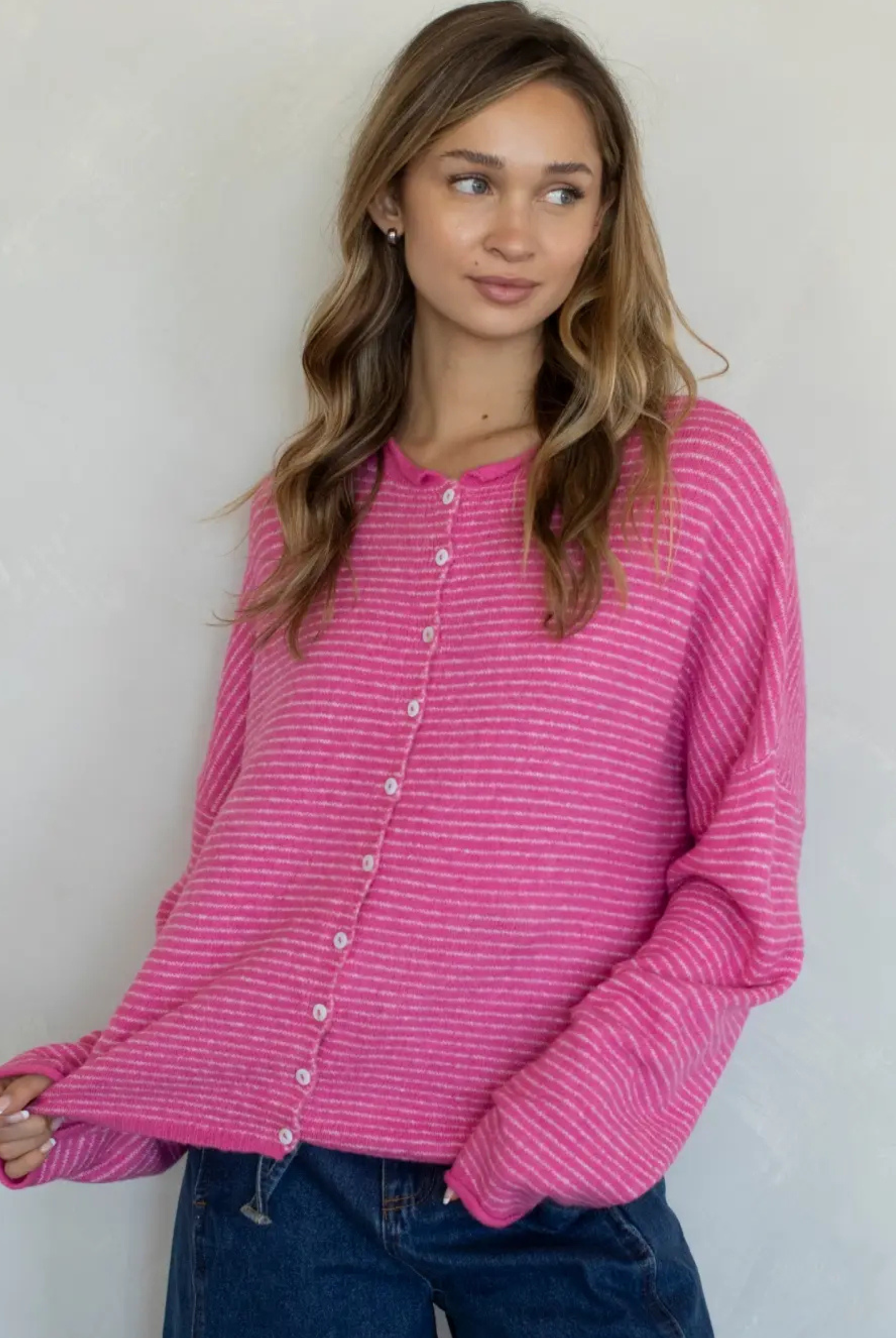 Pin Stripe Babe Cardigan-Sweaters-Vixen Collection, Day Spa and Women's Boutique Located in Seattle, Washington
