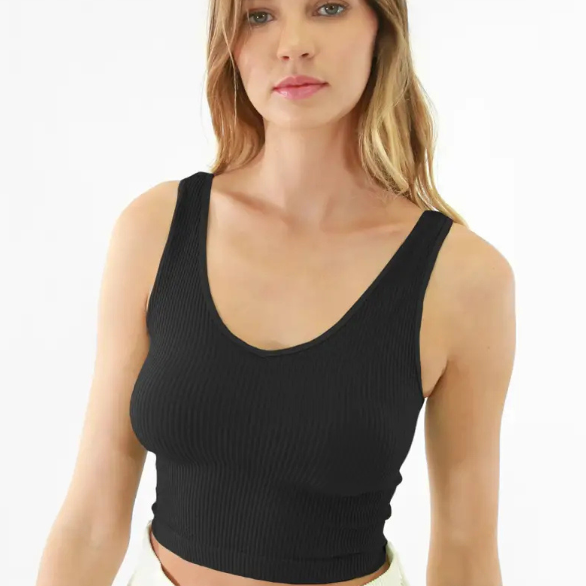 Reversible Ribbed Crop Top-Tank Tops-Vixen Collection, Day Spa and Women's Boutique Located in Seattle, Washington