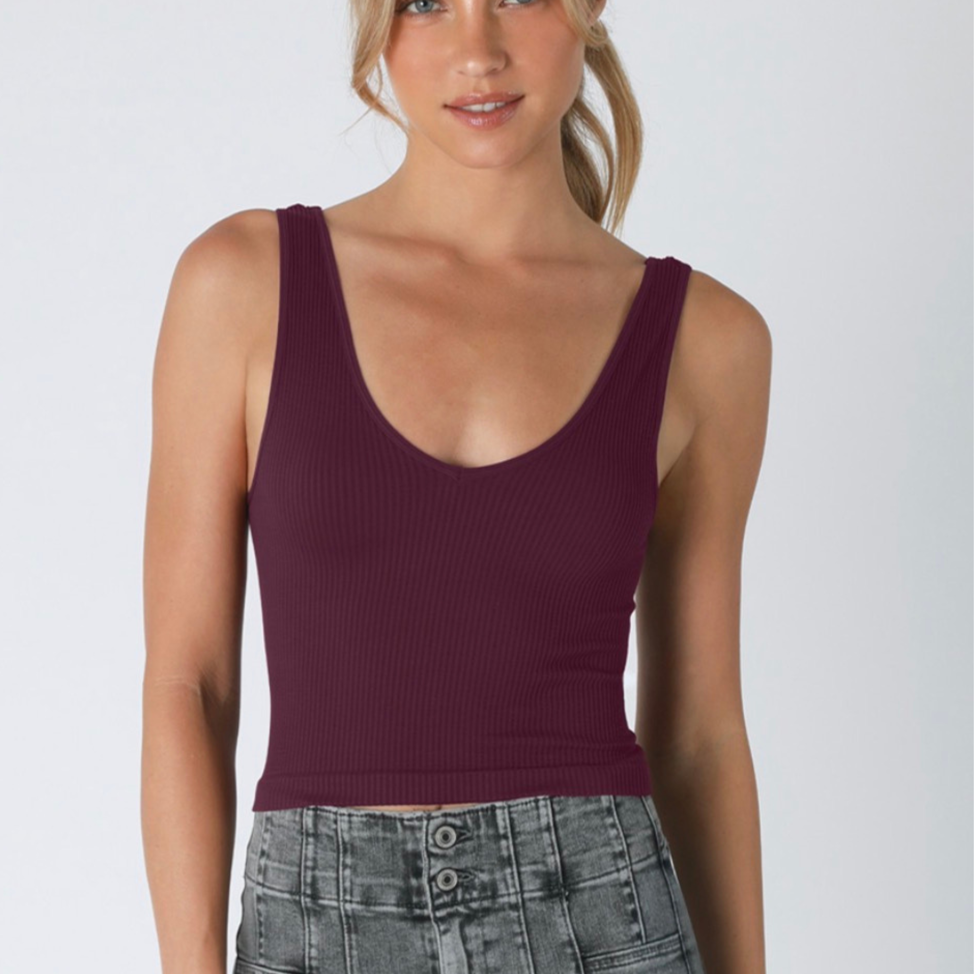 Reversible Ribbed Crop Top-Tank Tops-Vixen Collection, Day Spa and Women's Boutique Located in Seattle, Washington