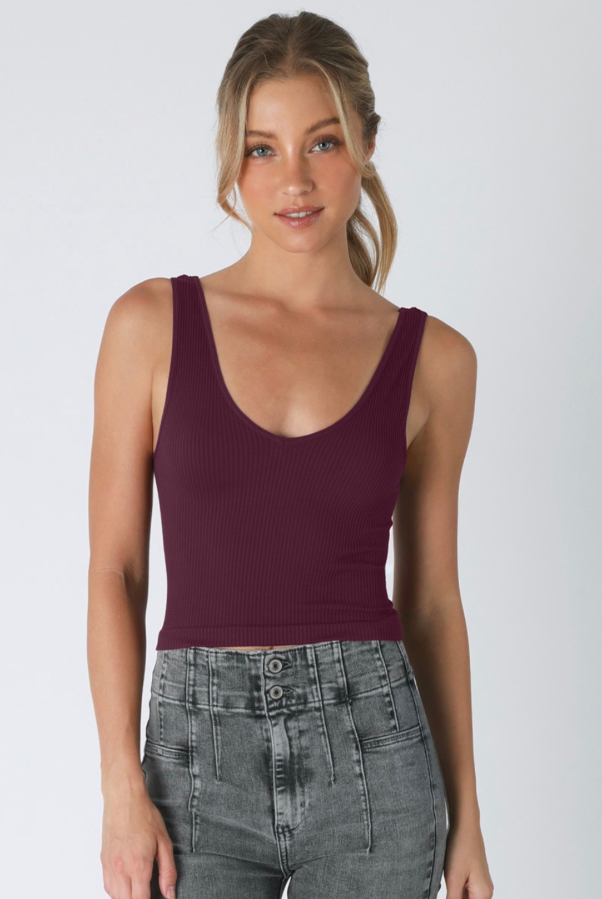 Reversible Ribbed Crop Top-Tank Tops-Vixen Collection, Day Spa and Women's Boutique Located in Seattle, Washington
