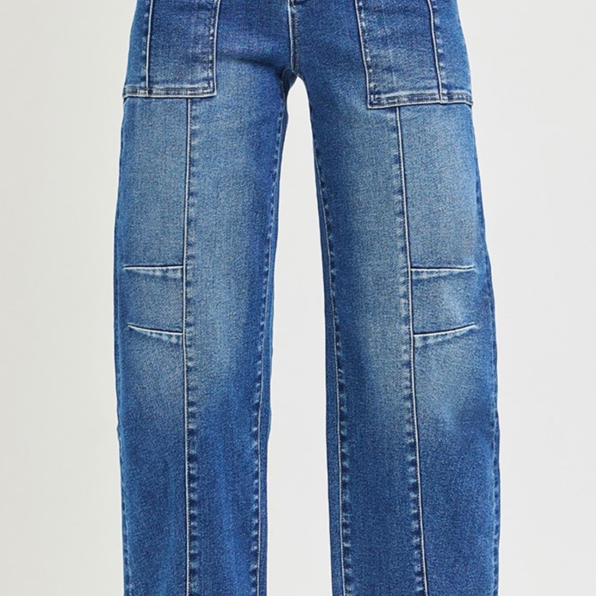 Risen Slouchy Barrel Patch Pocket Jeans-Denim-Vixen Collection, Day Spa and Women's Boutique Located in Seattle, Washington