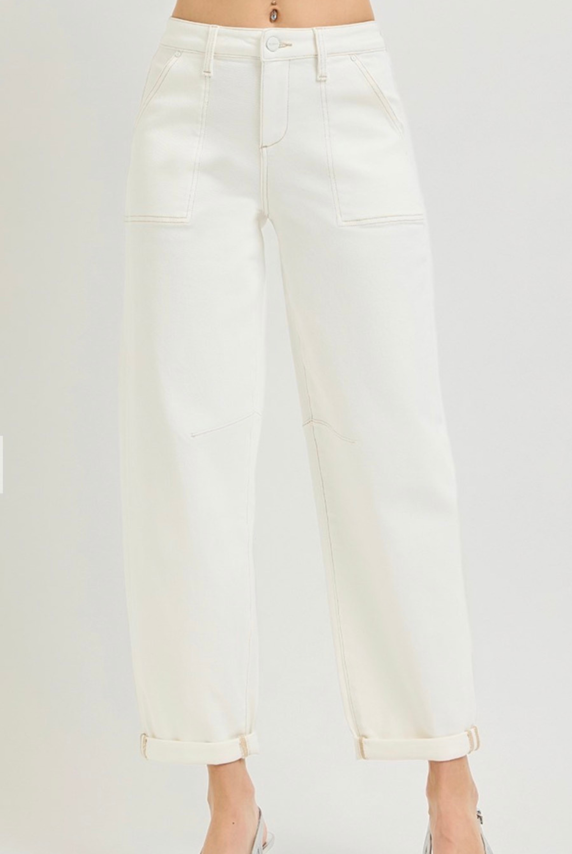 Risen Cuffed Barrel Leg Jeans-Denim-Vixen Collection, Day Spa and Women's Boutique Located in Seattle, Washington