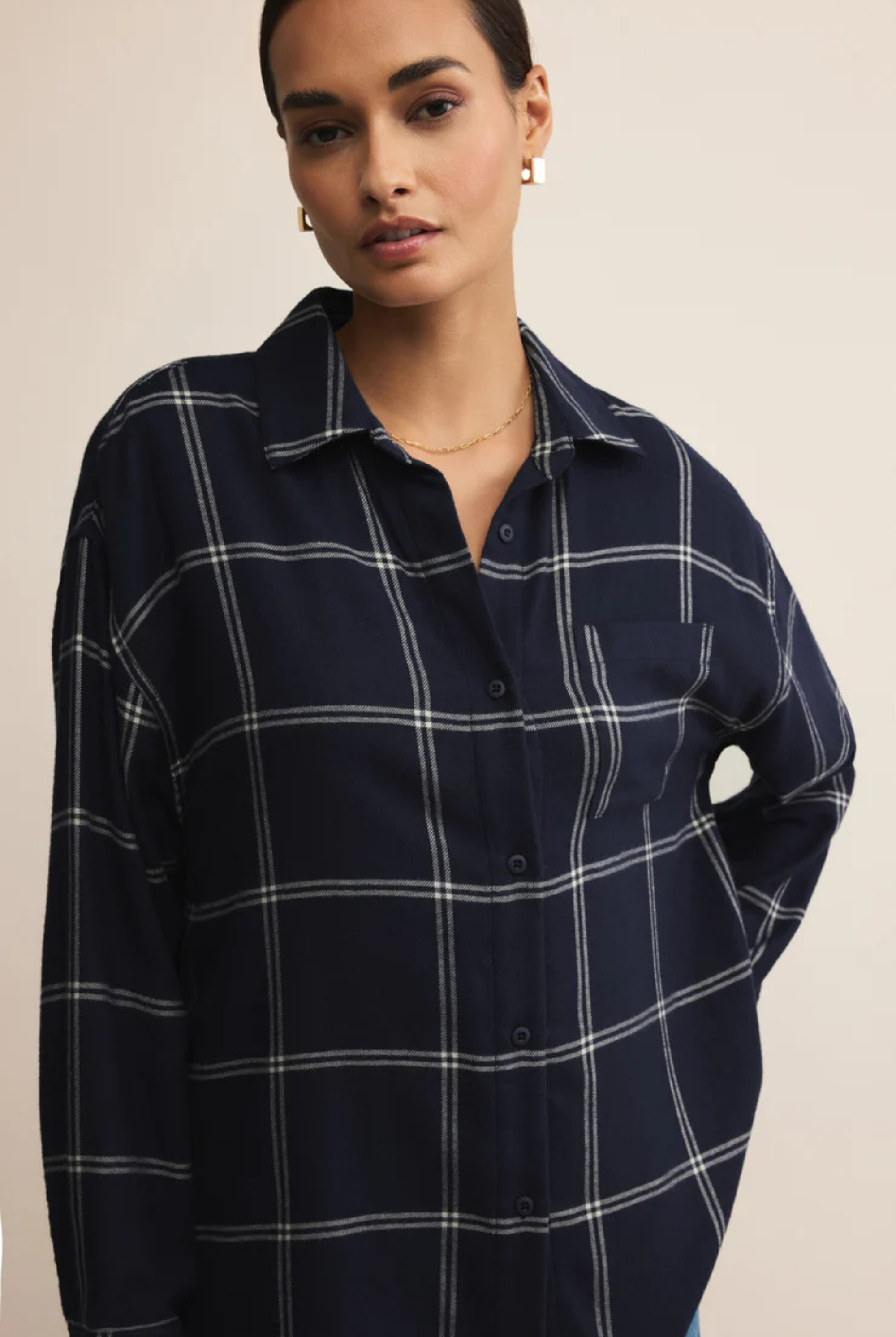 River Plaid Button Up-Long Sleeves-Vixen Collection, Day Spa and Women's Boutique Located in Seattle, Washington