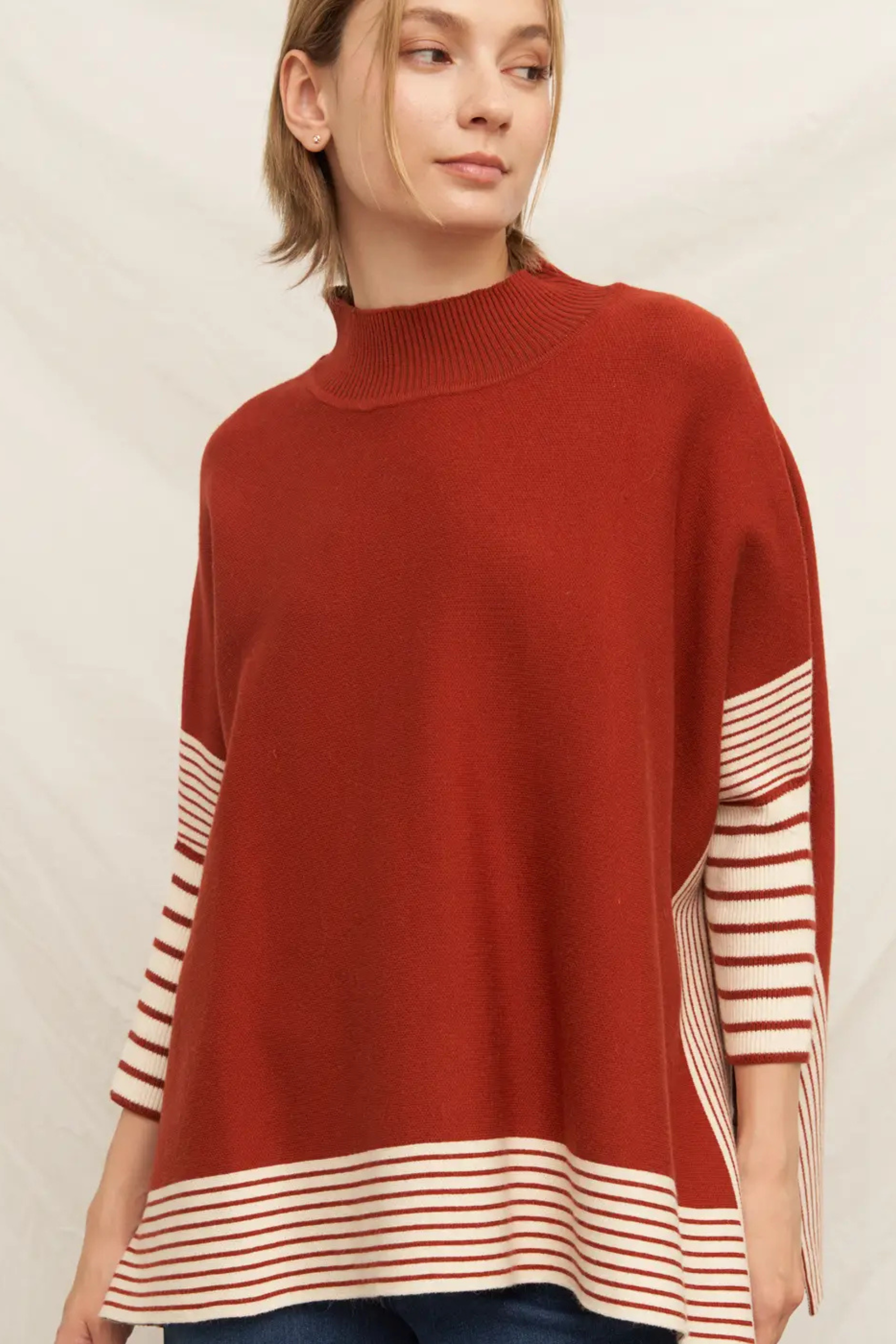 Rust Love Cape Sweater-Sweaters-Vixen Collection, Day Spa and Women's Boutique Located in Seattle, Washington