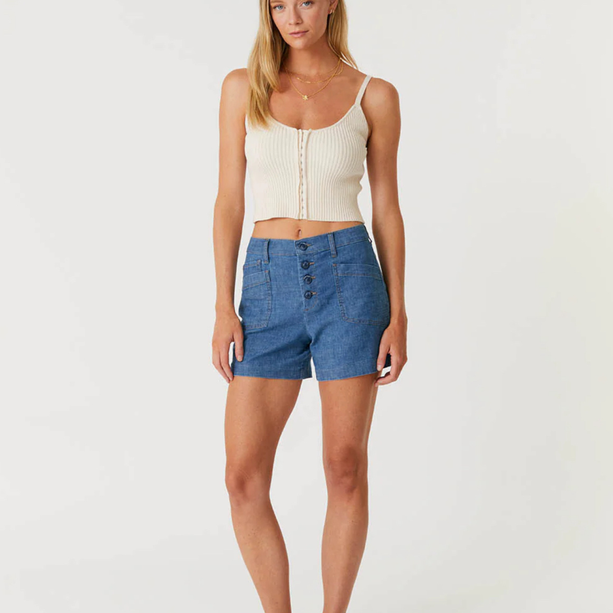 Sophia Exposed Button Shorts-Shorts-Vixen Collection, Day Spa and Women's Boutique Located in Seattle, Washington