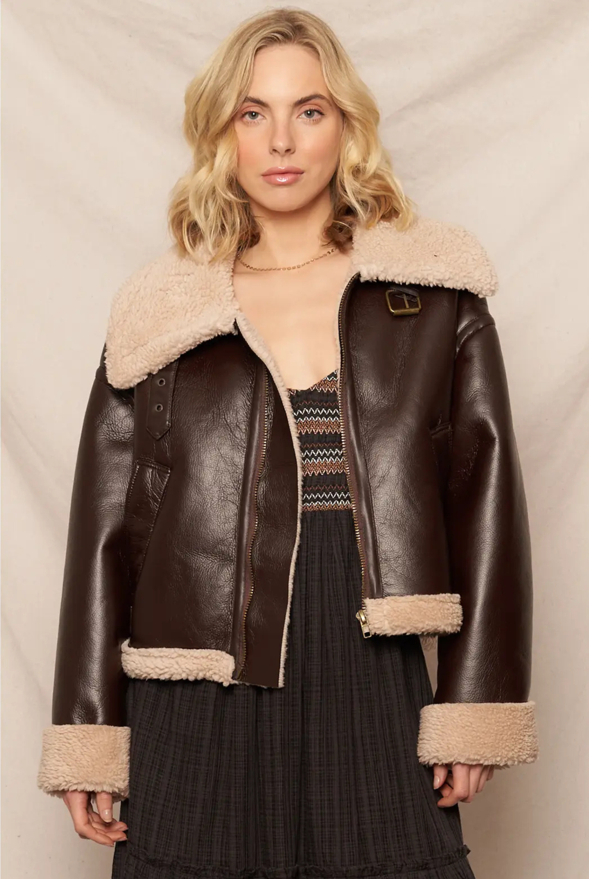 Teddy Leather Sherpa Jacket-Jackets-Vixen Collection, Day Spa and Women's Boutique Located in Seattle, Washington