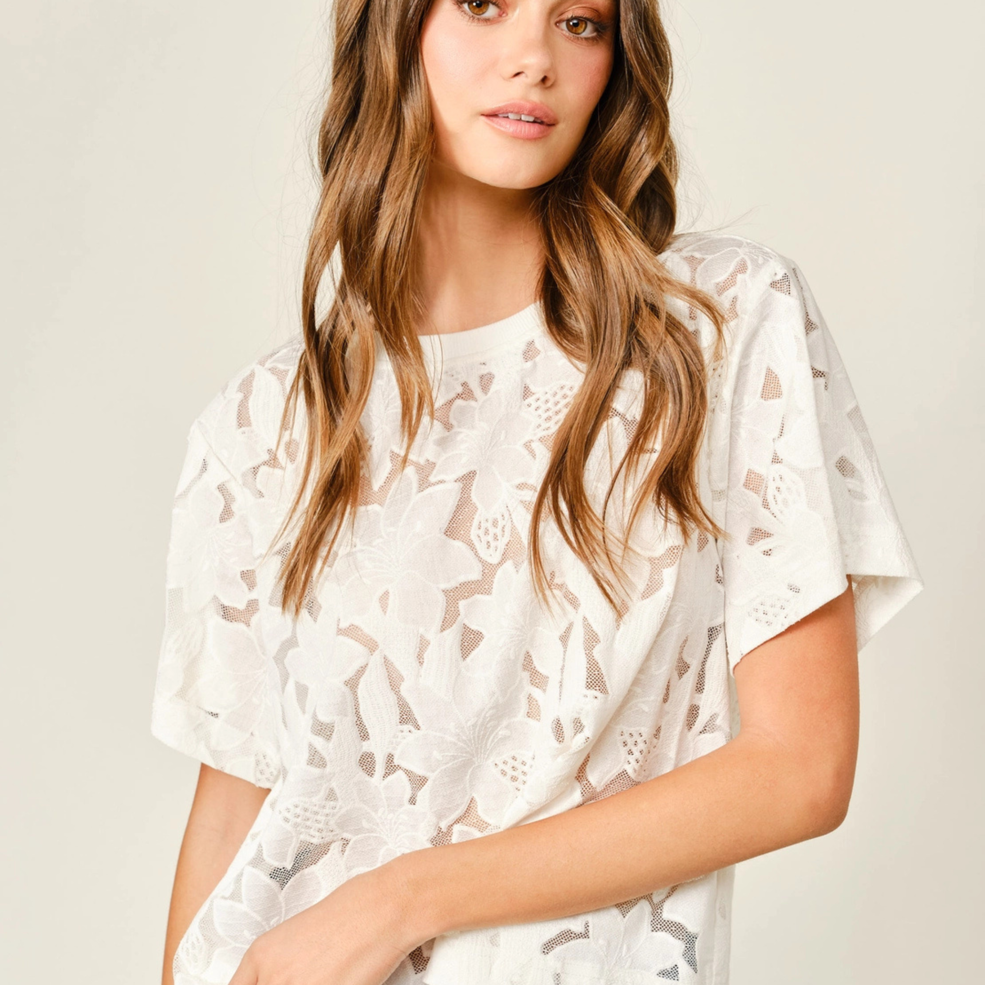 The Bloom Lace Tee-Tops-Vixen Collection, Day Spa and Women's Boutique Located in Seattle, Washington
