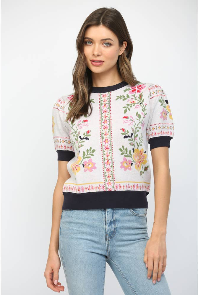 Porcelain Petals Sweater-Tops-Vixen Collection, Day Spa and Women's Boutique Located in Seattle, Washington