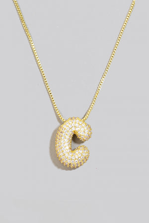 Pave Bubble Initial Pendant Necklace-Necklaces-Vixen Collection, Day Spa and Women's Boutique Located in Seattle, Washington